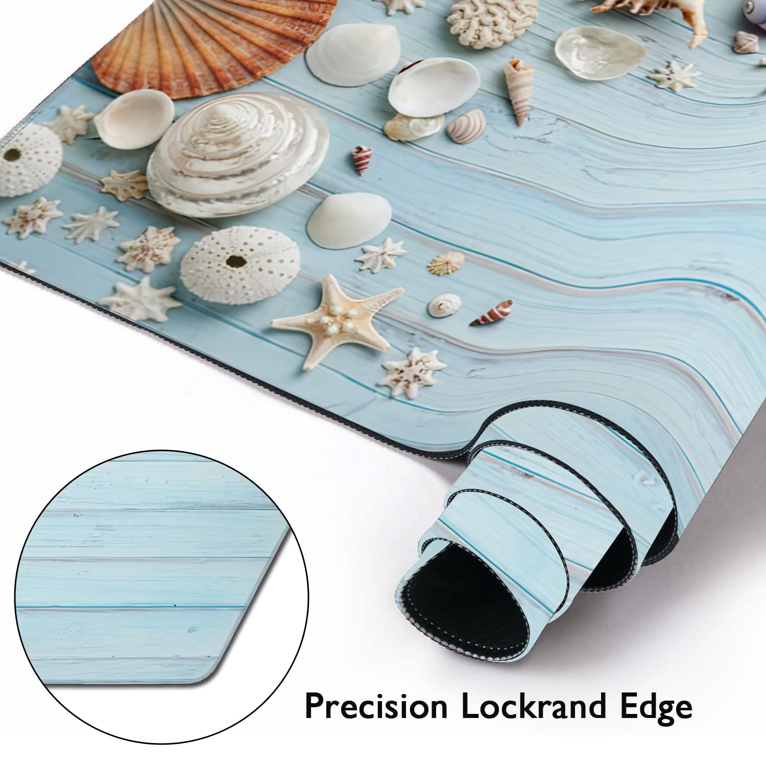 Shells on Blue Wood Large Mouse Pad Extended Gaming Mouse Pad Waterproof Desk Mat with Stitched