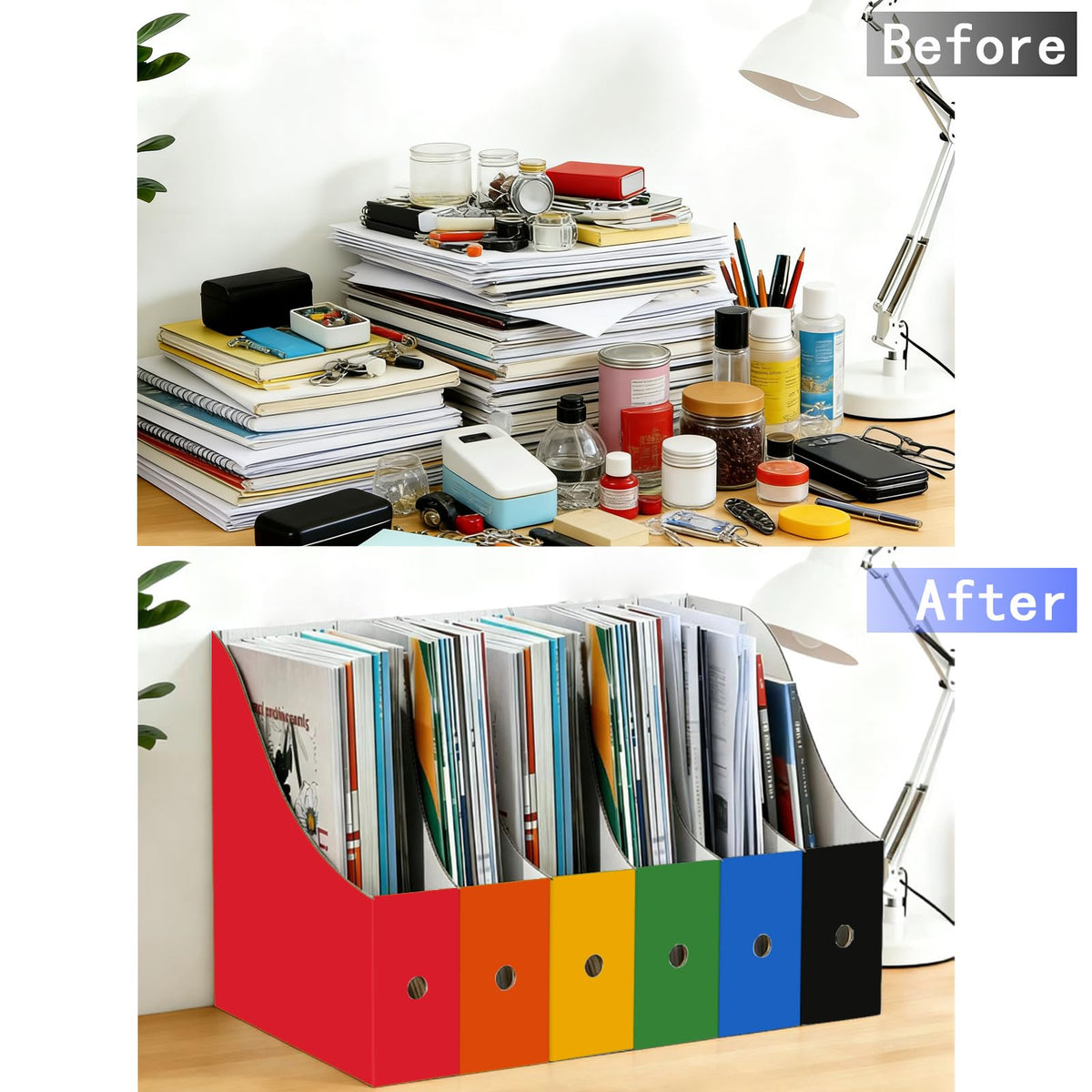 Limitliho 24 Pack Six color Cardboard Magazine Holder for Desk or Shelves