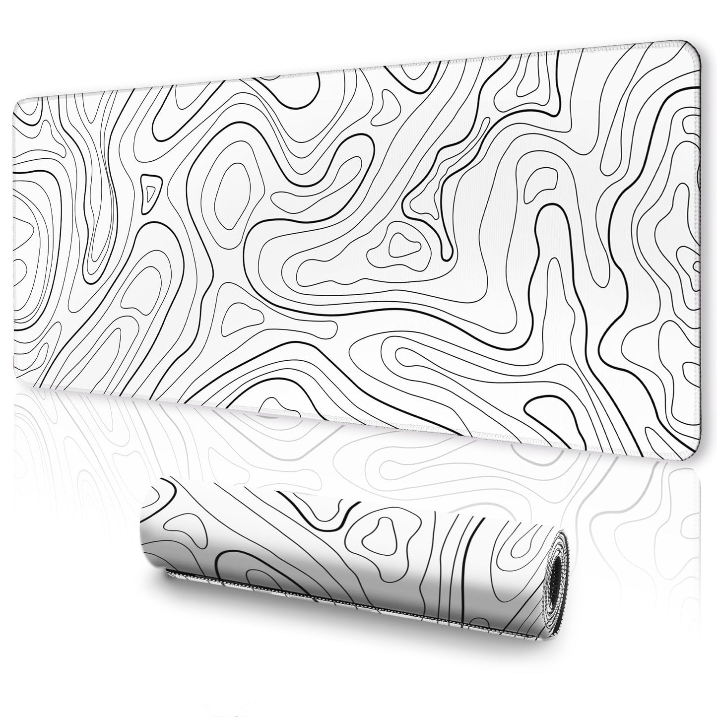 White Topographic Mouse Pad XXXL - Giant Full Desk Gaming Mat, Huge Keyboard Pad for Ultimate