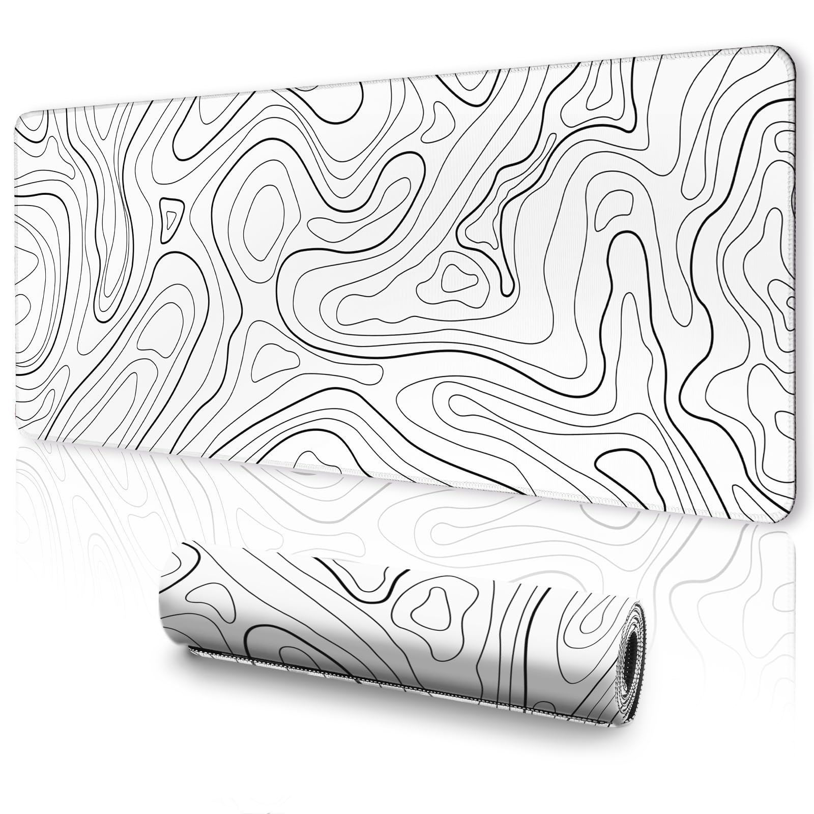 White Topographic Mouse Pad XXXL - Giant Full Desk Gaming Mat, Huge Keyboard Pad for Ultimate