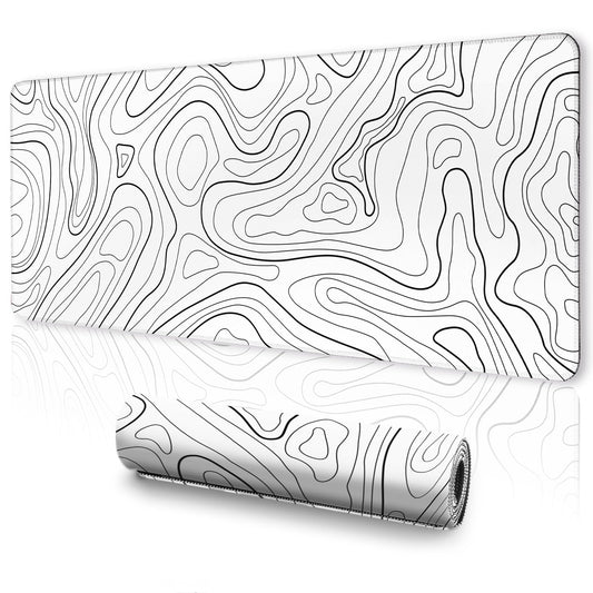 White Topographic Mouse Pad XXL - Extended Gaming Mousepad, Large Non-Slip Desk Mat for Keyboard