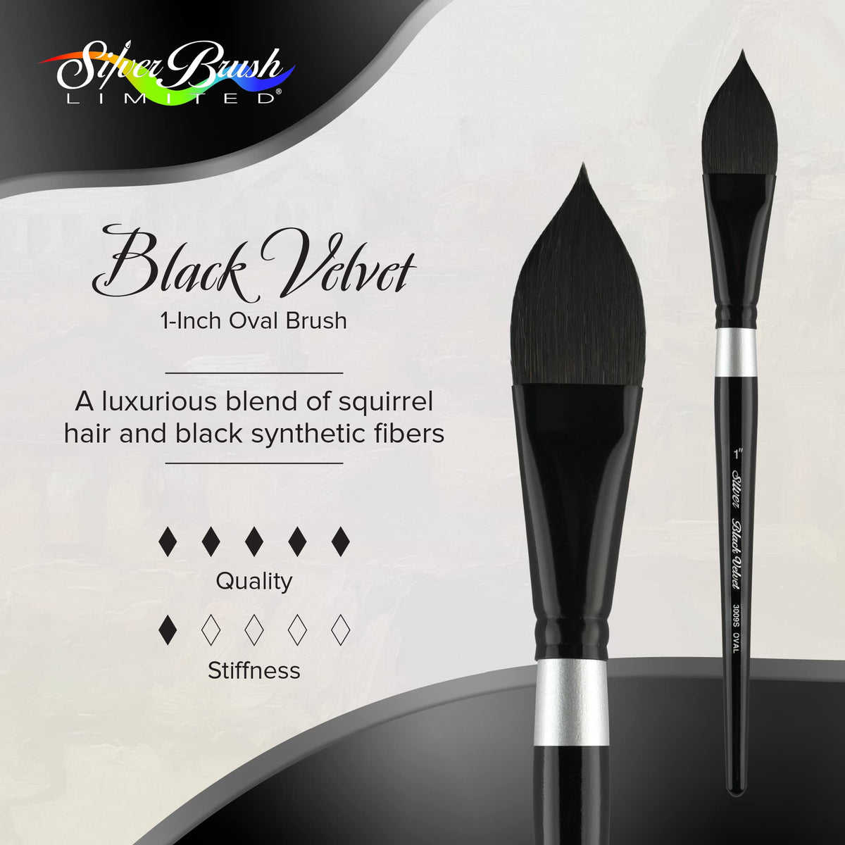 Silver Brush Limited Black Velvet Oval Wash Watercolor Brush, Size 1 in