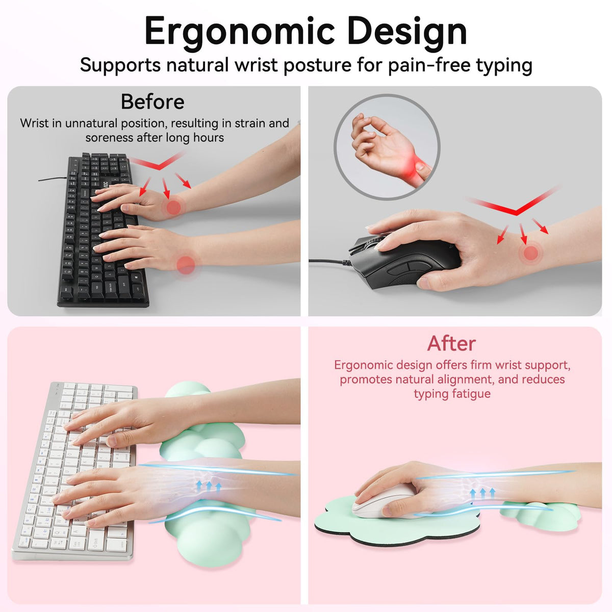 Sushret Cloud Wrist Rest for Computer Keyboard and Mouse Pa, Light Green