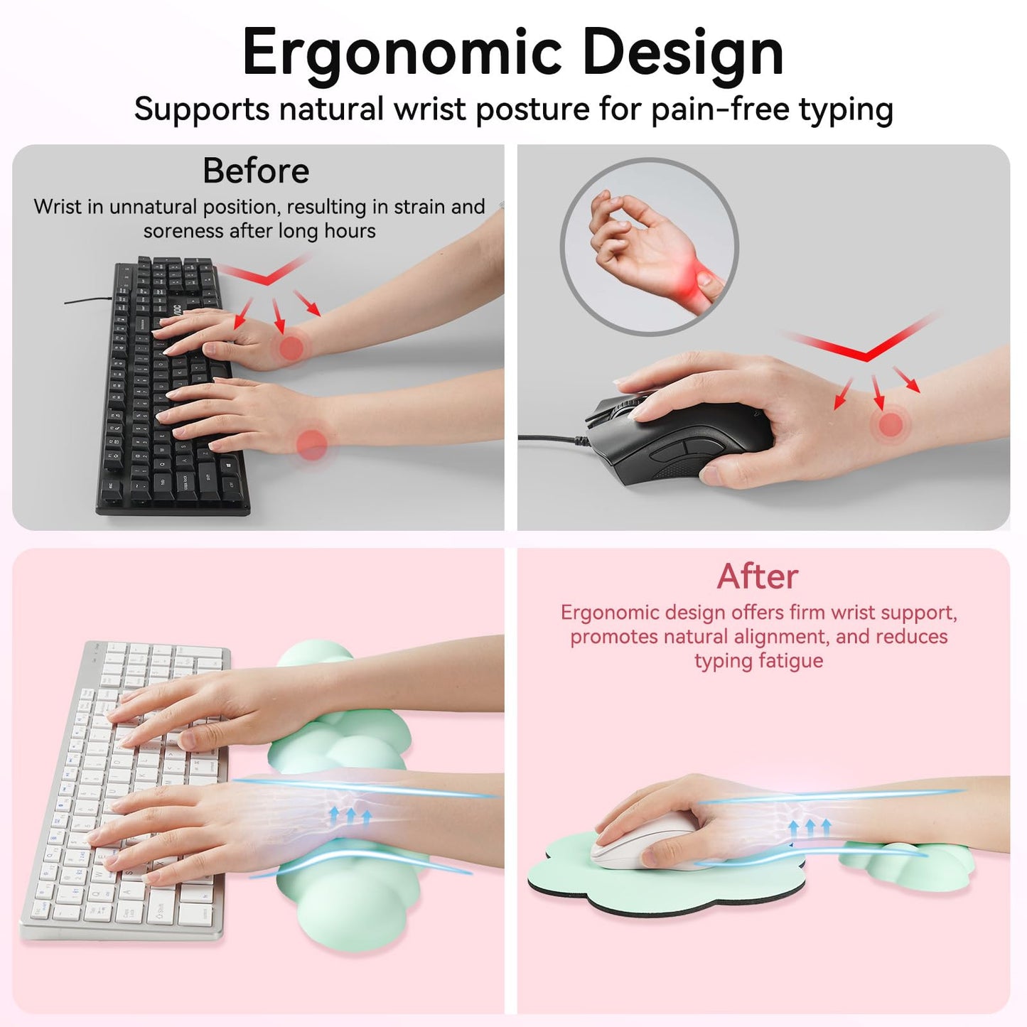 Sushret Cloud Wrist Rest for Computer Keyboard and Mouse Pa, Light Green