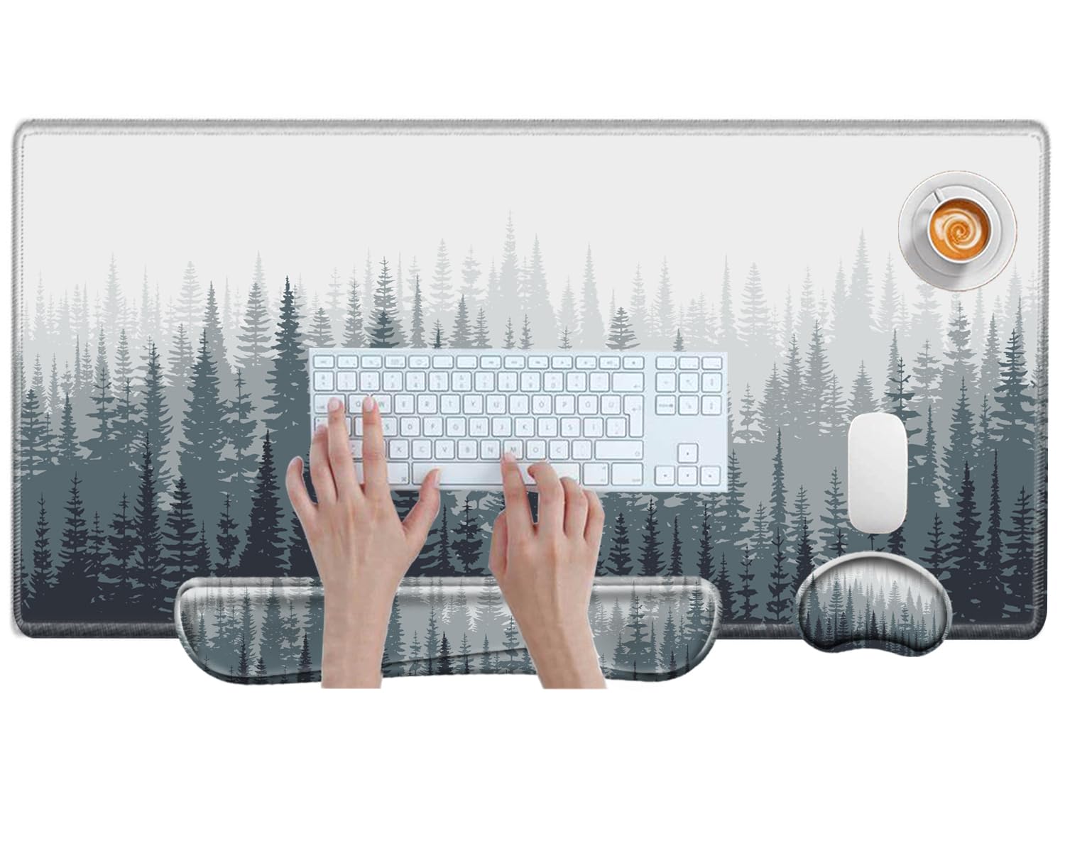 Large Mouse Pad and Keyboard Wrist Rest Tree Forests Desk Mat Set Gaming Mousepad with Wrist