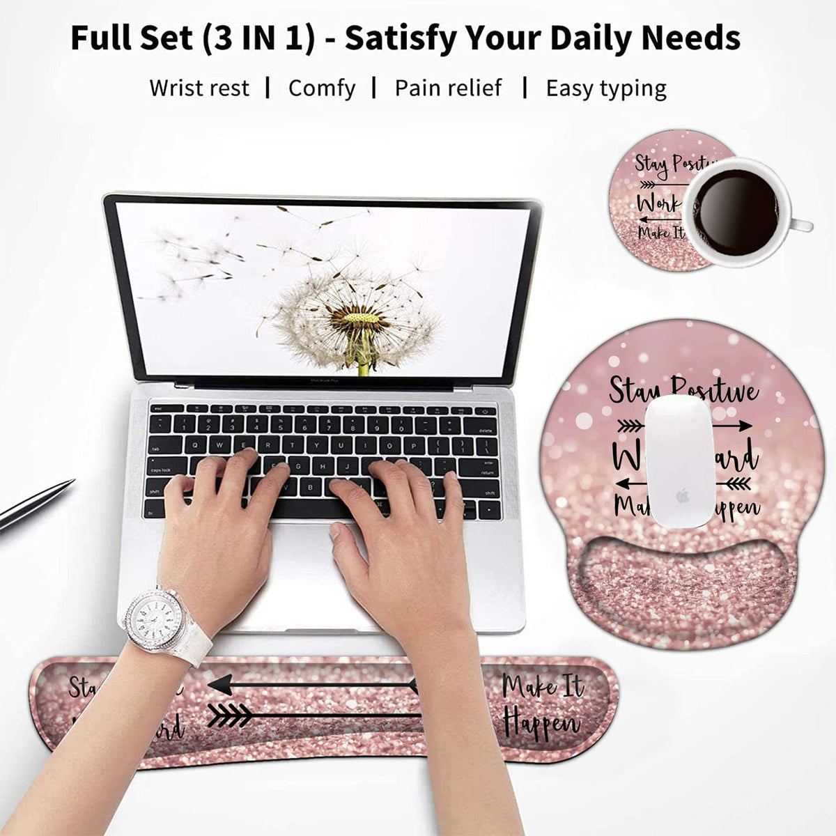 Keyboard Wrist Rest and Mouse Pad with Wrist Support, Ergonomic Mouse Pad Coaster, Easy Typing Pain