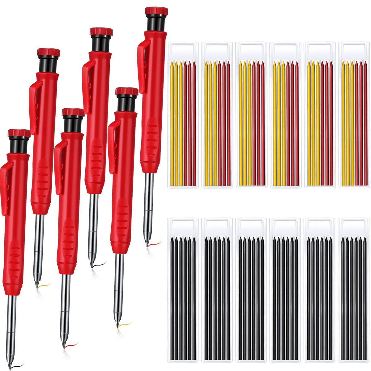 Patelai Mechanical Carpenter Pencils, Construction Pencils Set, Solid Refill Long Nose Deep Hole