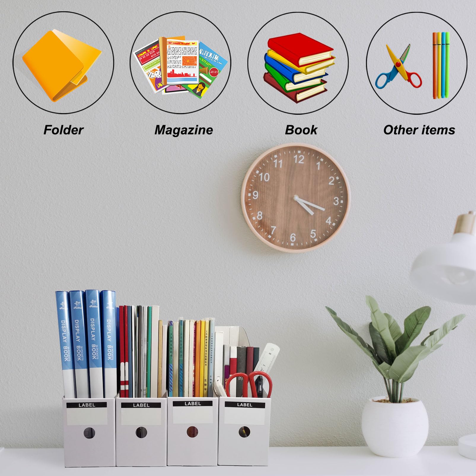 Limitliho 24 Pack White Cardboard Magazine Holder for Desk or Shelves