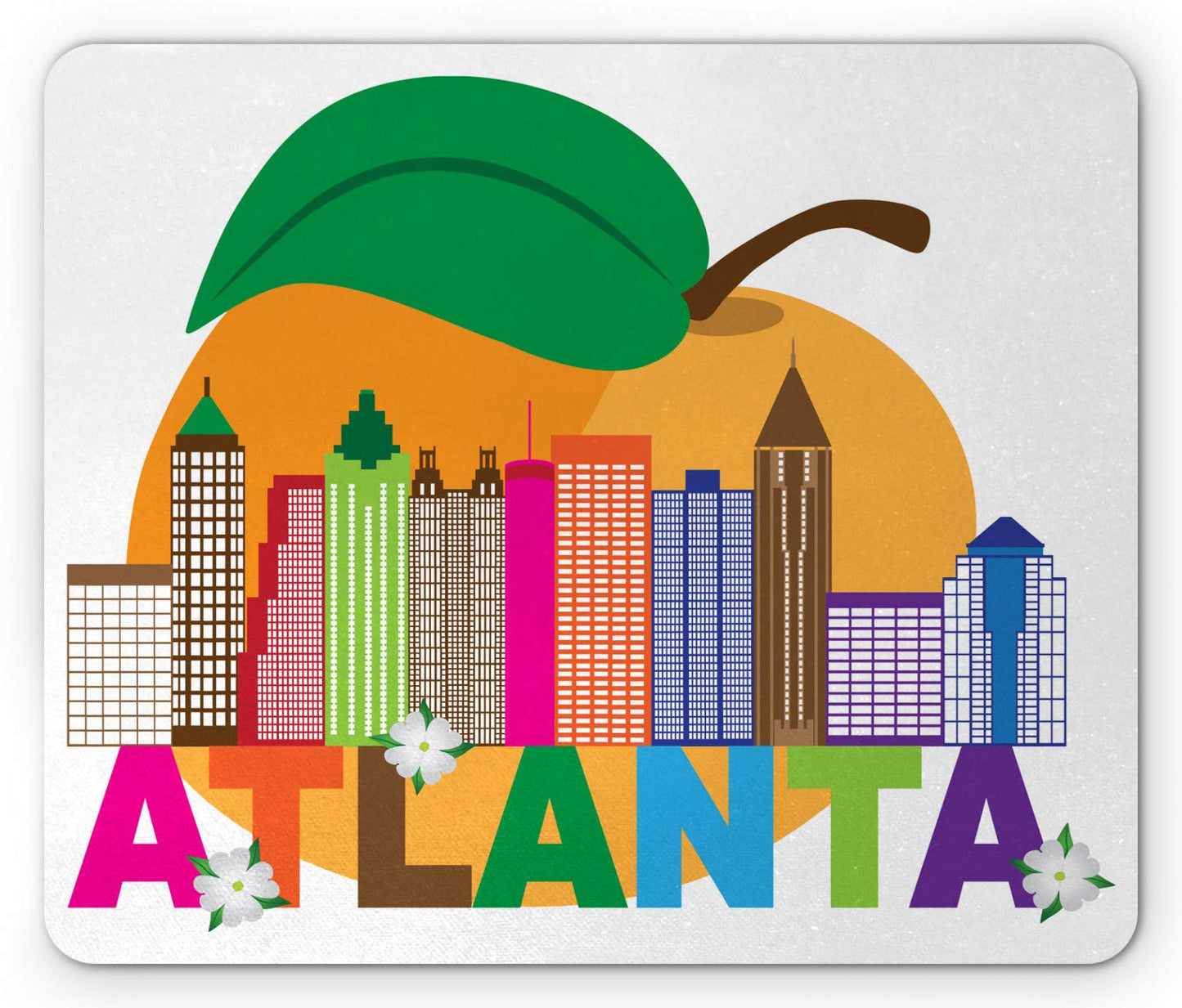 Lunarable Atlanta Mouse Pad, Georgia City Peach Dogwood and Colorful Text Buildings in Cartoon Form