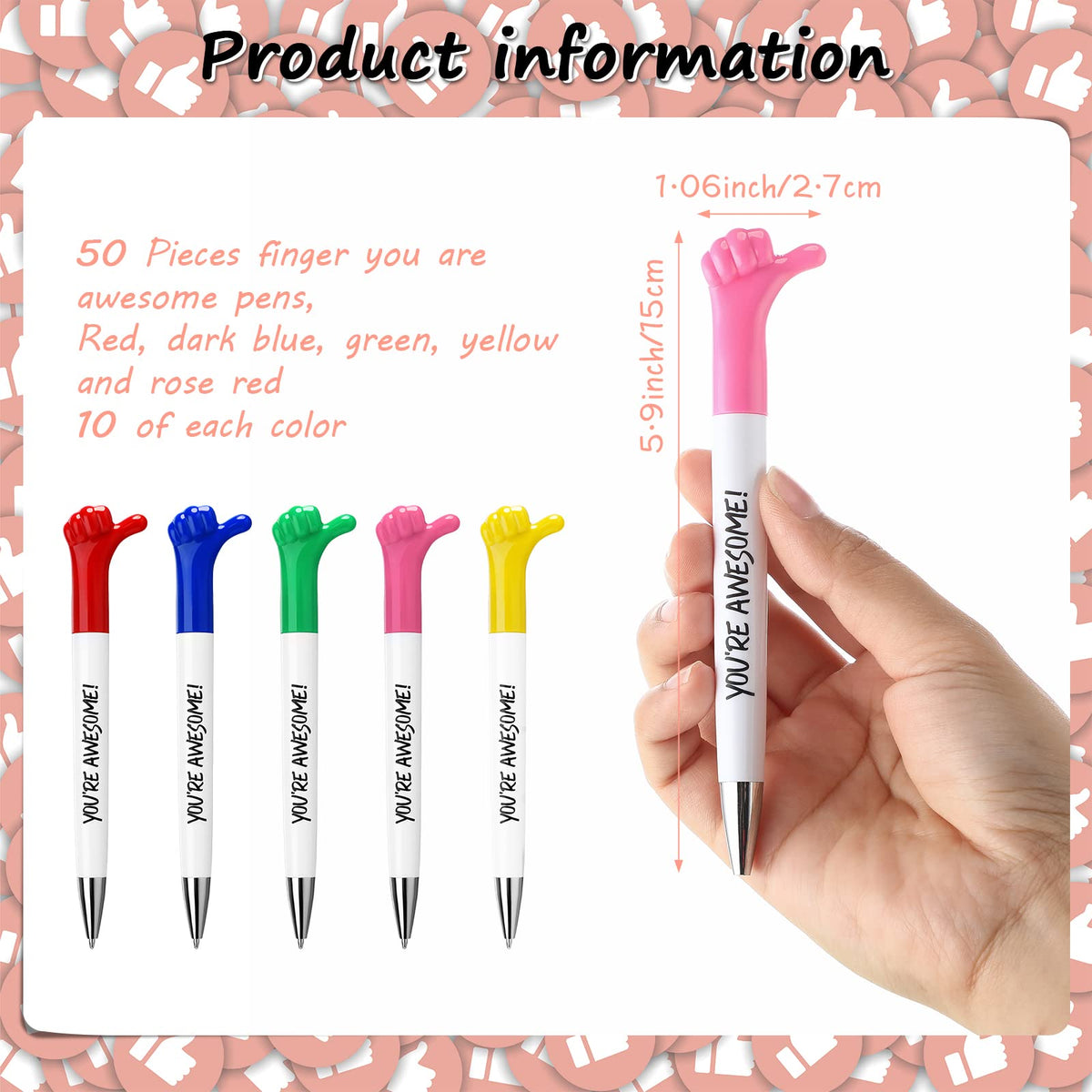 Fumete 50 Pcs You're Awesome Thumbs up Pens Thank You Gifts Inspirational Quotes Fun Employee