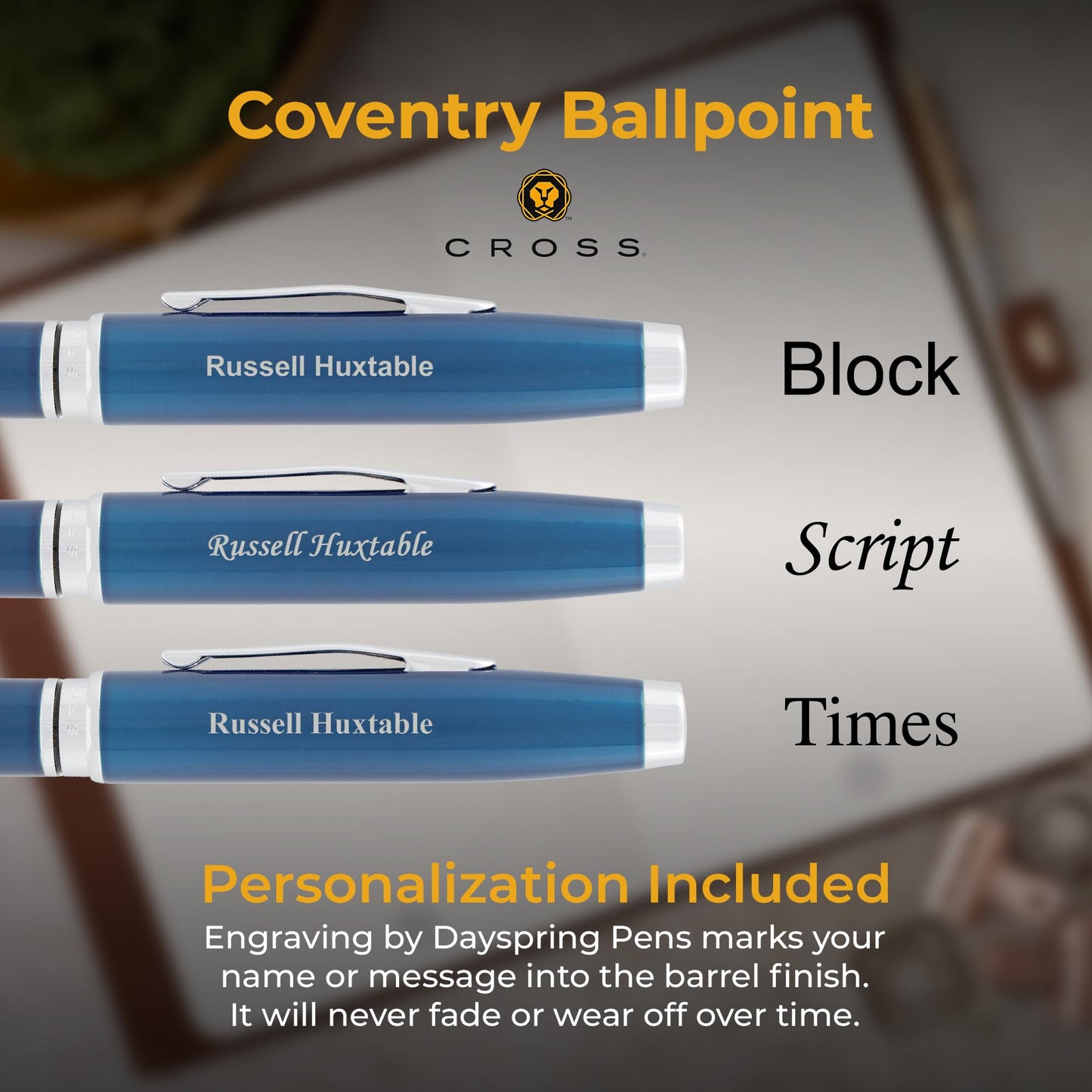 Cross Coventry Personalized Ballpoint Pen in Blue Lacquer with Chrome Trim