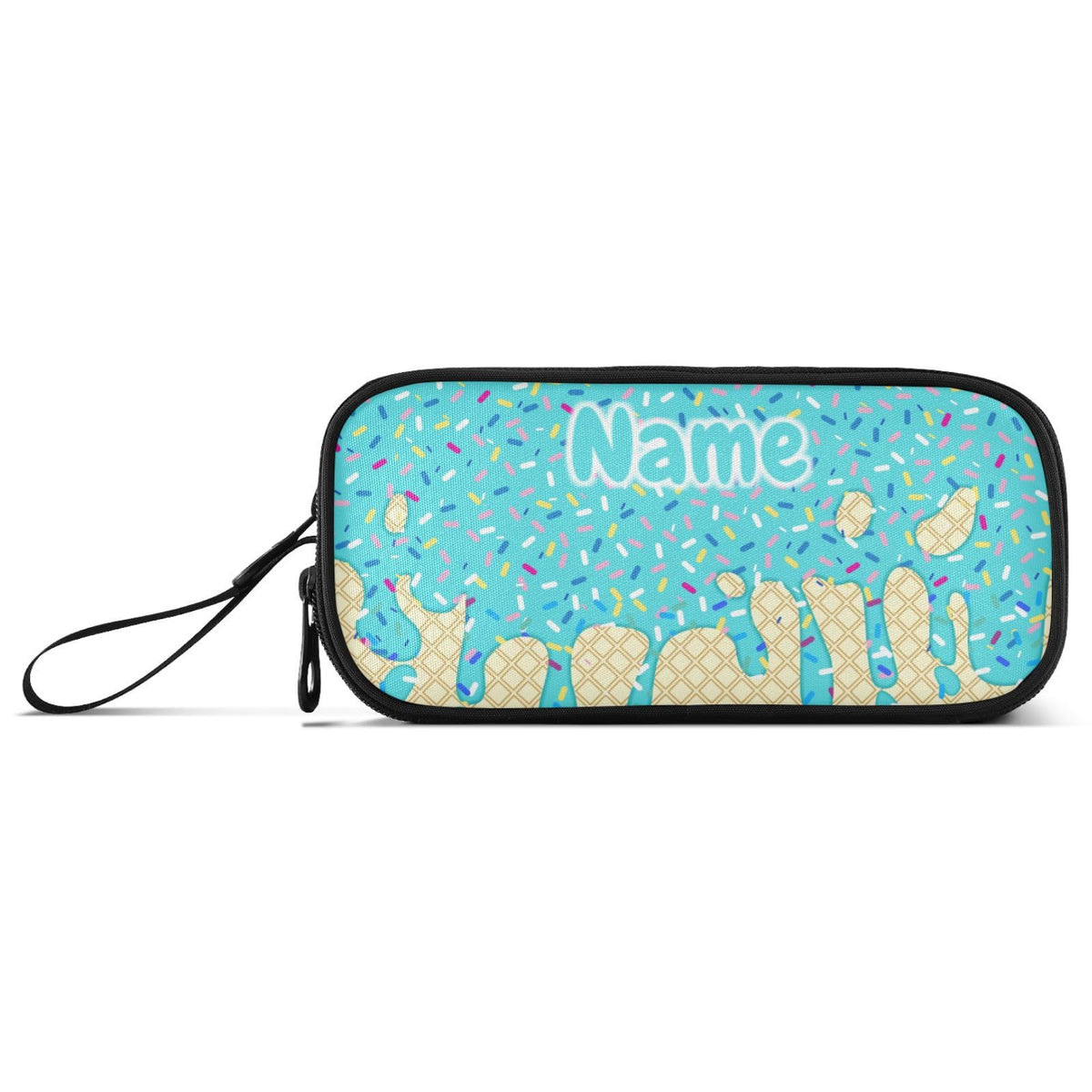 BOENLE Custom Teal Blue Ice Cream Print Pencil Case Box Boys Girls Personalized Name Large Pencil
