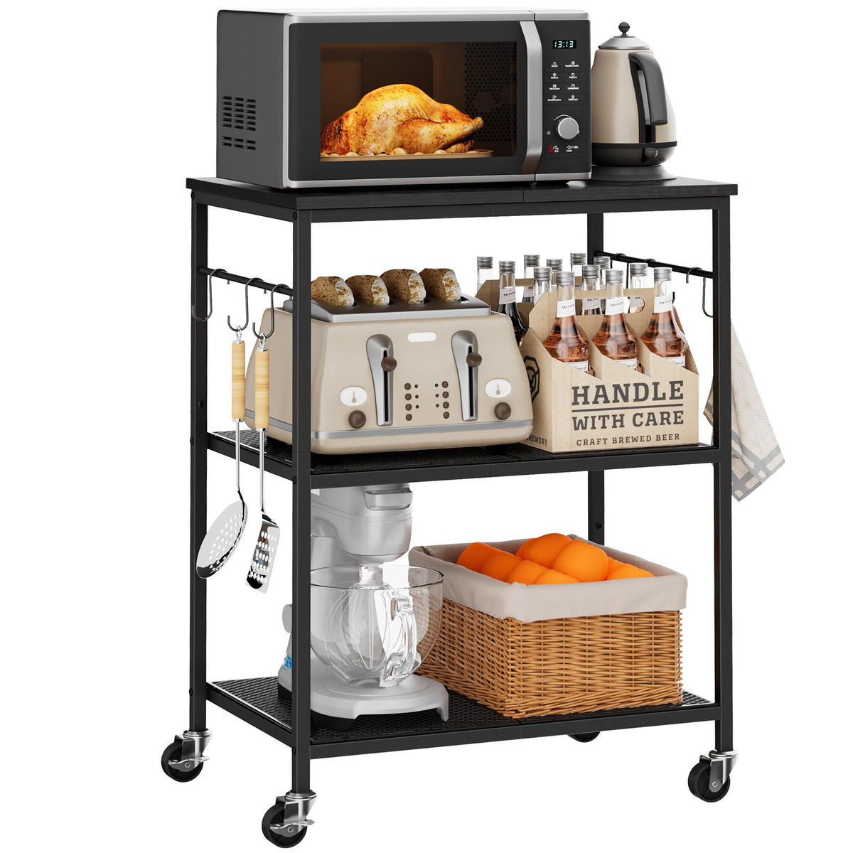 Homleke 3-Tier Rolling Kitchen Microwave Cart, Utility Cart