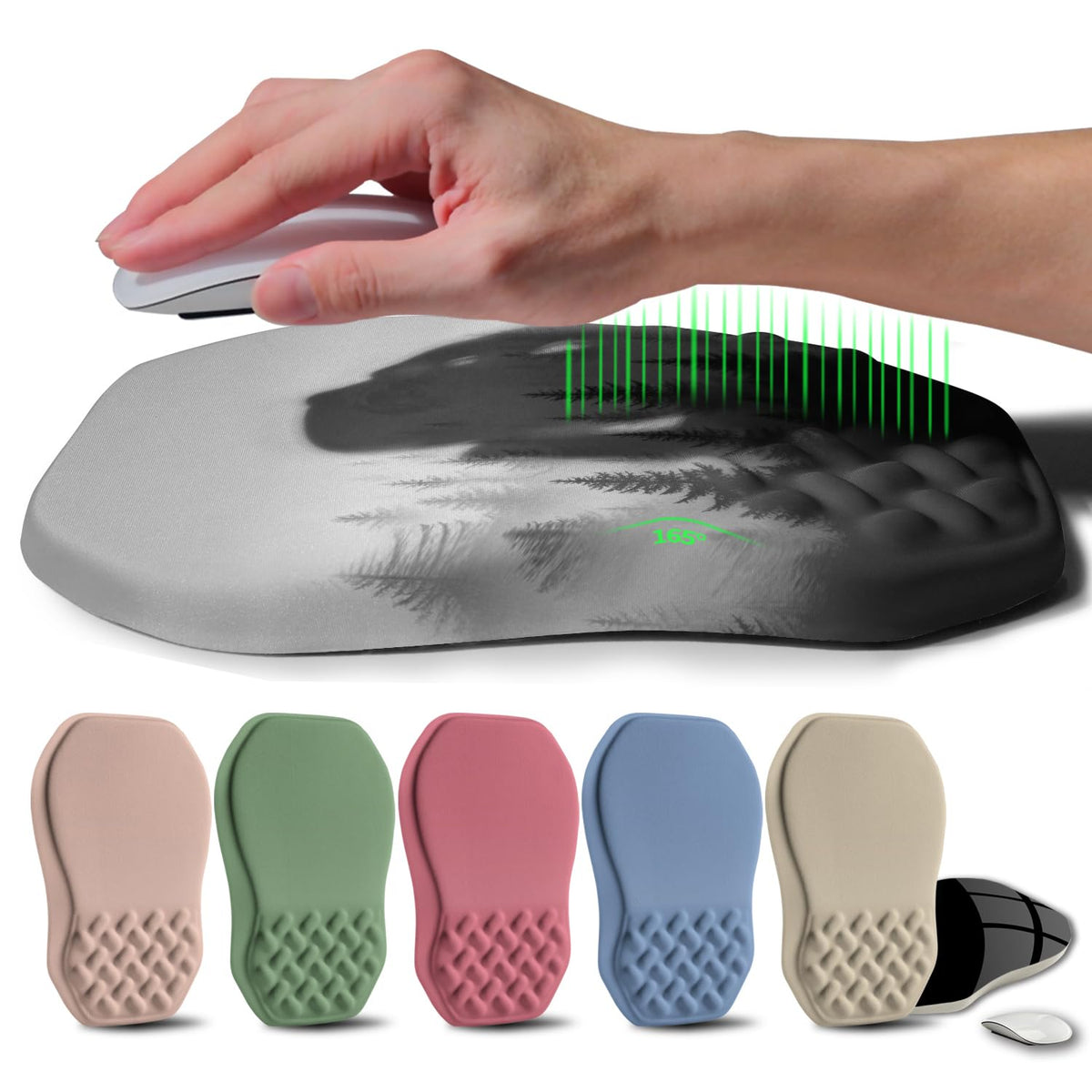 Gleamtide Ergonomic Raised Mouse Pad Wrist Support with Bilateral Slope Memory Foam Mousepad for