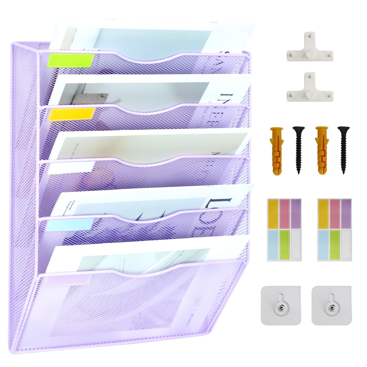 ideallife 5 Pockets Mesh Wall File Holder Organizer Office Hanging File Folder Magazine Rack