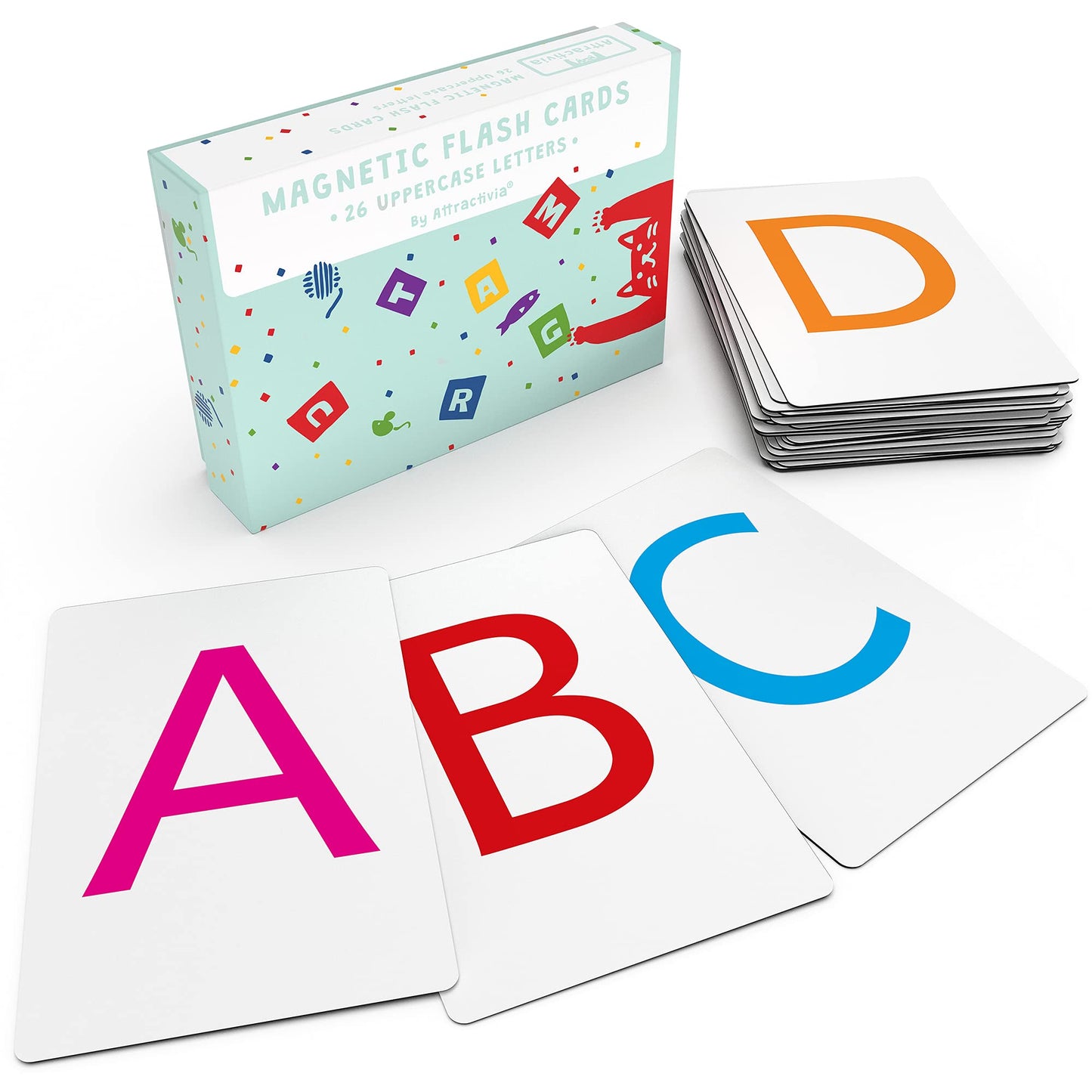 Attractivia Magnetic Big Alphabet ABC Flash Cards - 26 Sturdy Uppercase Large Letters - for