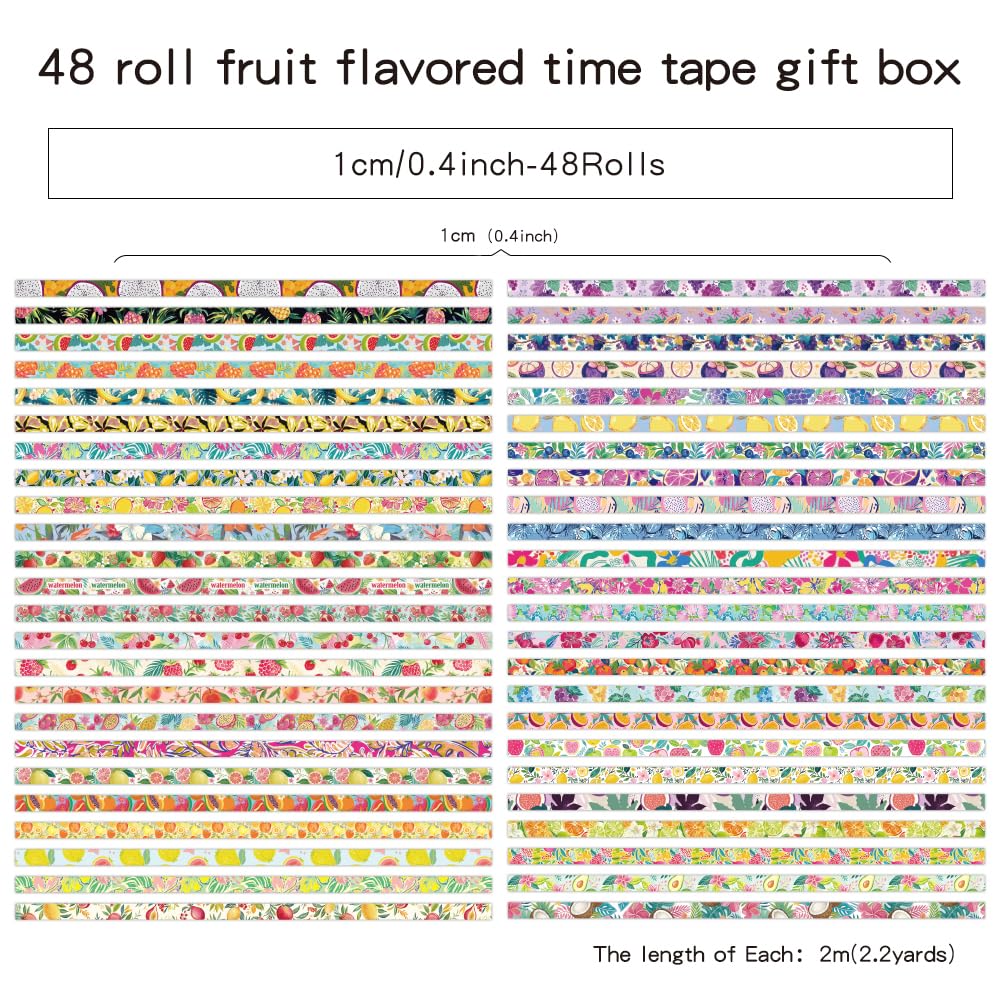icceemee 48 Rolls Fruit Theme Washi Tape Set, Writable Decorative Tapes for Scrapbooking, Junk