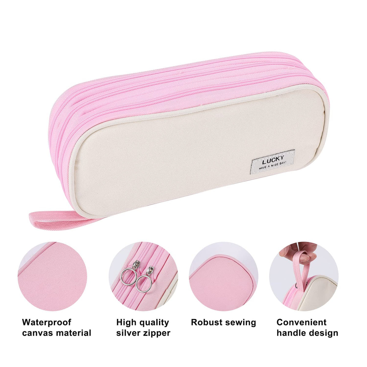 Large Pencil Case for School Zipper Pencil Pouch for Girls Teens Kids Pink