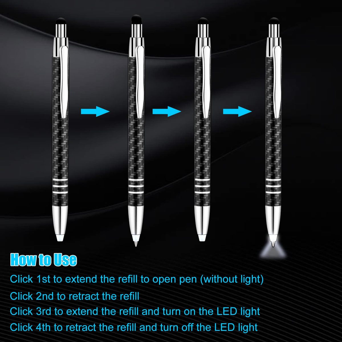 Glovion Lighted Tip Pen with Stylus 3-in-1 - LED Penlight Light Up Pen Light Ballpoint Pen with