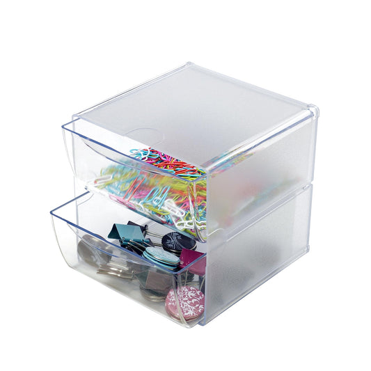 deflecto Two Drawer Cube Organizer, Plastic, 6"x7-1/8"x6", Clear (350101)