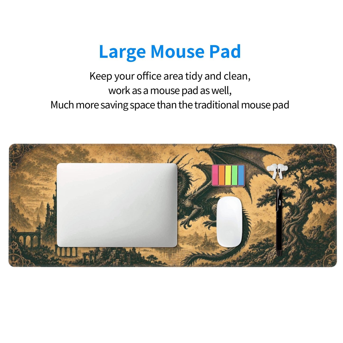 Dragon Mouse Pad XL Large Mousepad Non Slip Rubber Base Desk Mat for Laptop Computer Gaming 31.5" X