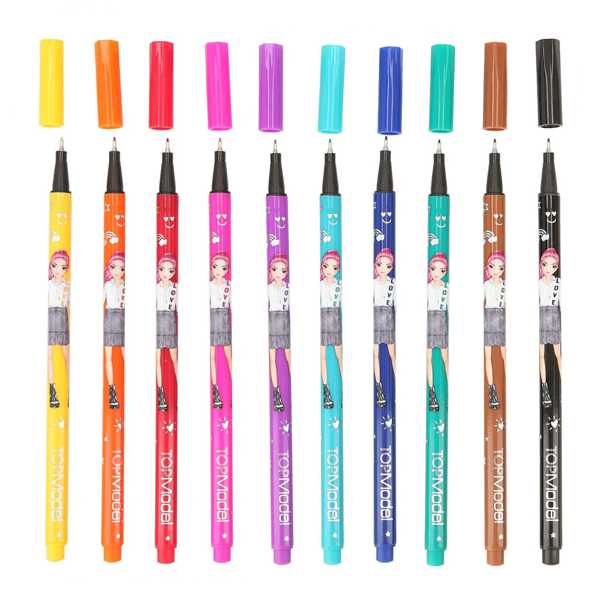 Depesche 11500 TOPModel - Fineliner Set with 10 Pens and 2 Stencils, Fine Painters in 10 Different