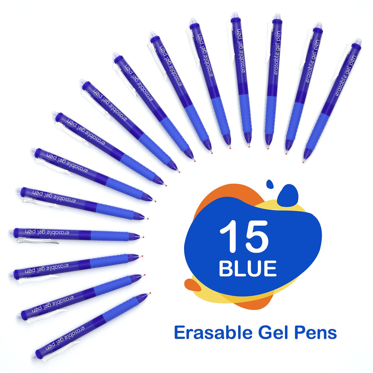 Lineon Erasable Gel Pens, 15 Pack Blue Retractable Erasable Pens Clicker, Fine Point, Make Mistakes
