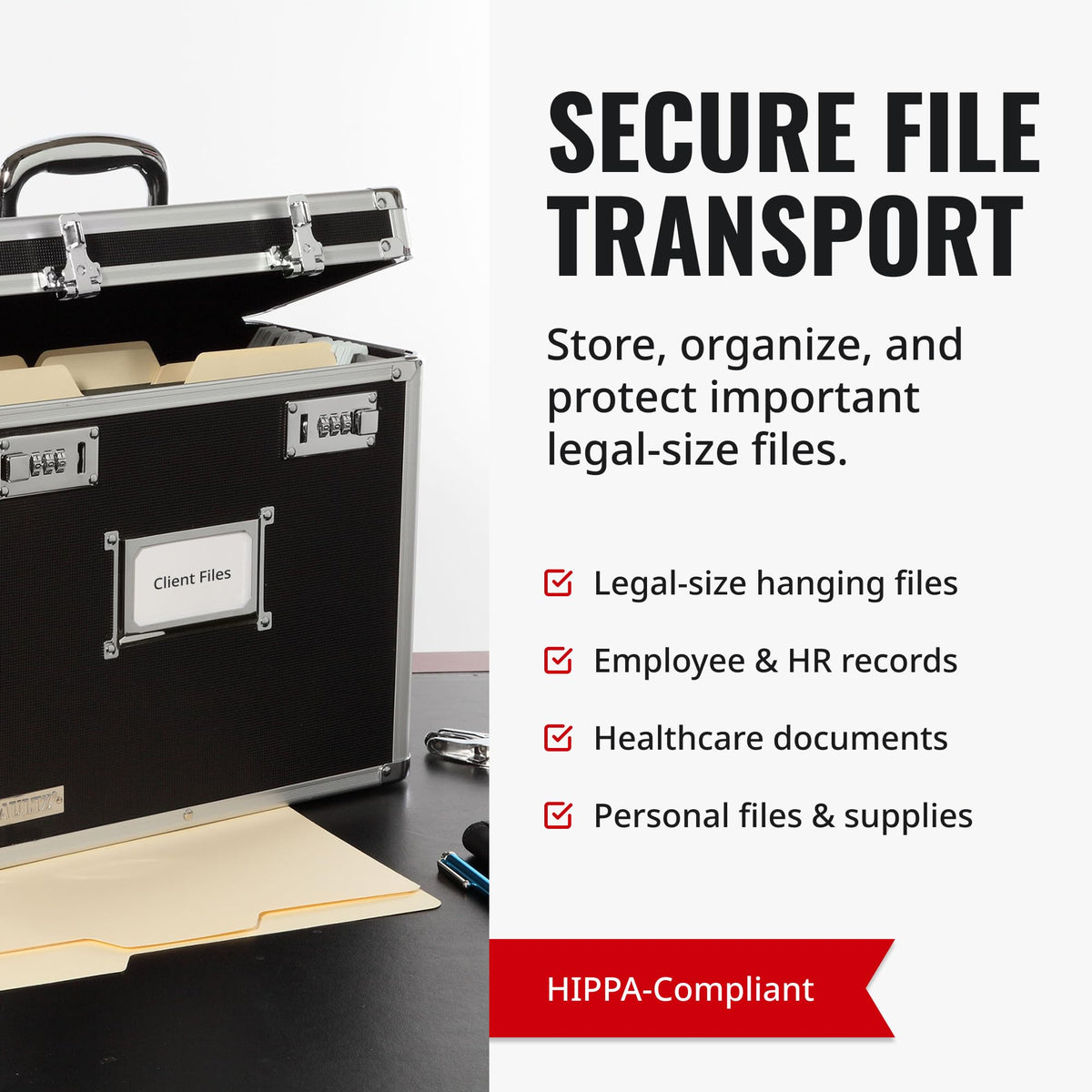 Vaultz Locking File Organizer Box with Combination Lock, 14" x 7.25" x 12", Black