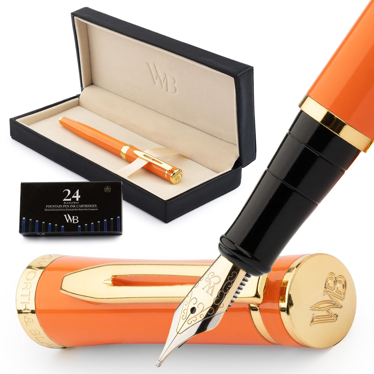 Wordsworth & Black Luxury Fountain Pen Set for Writing, Medium Nib, Orange