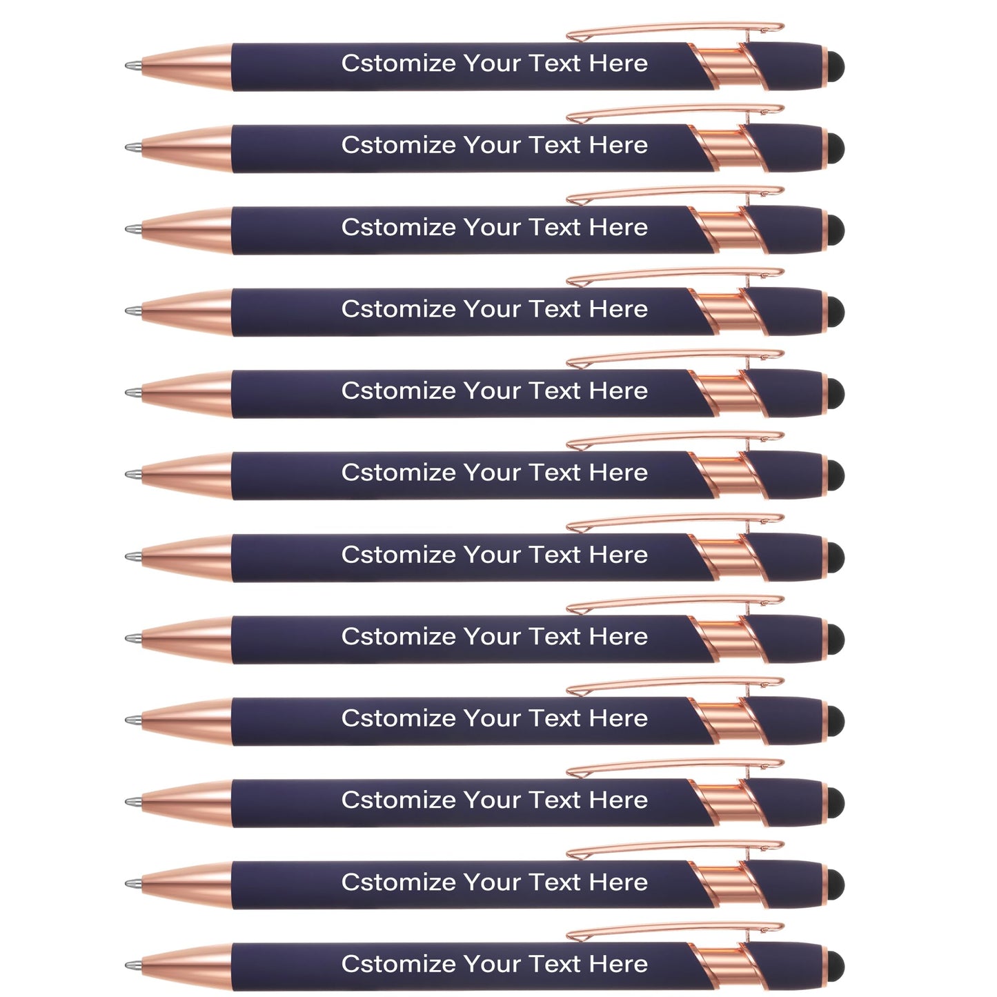 Kingluu 12 Pcs Personalized Ballpoint Pens with Stylus Tip,Free Engraving Black Ink Customized Pen