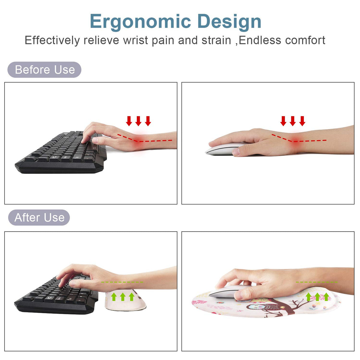 Keyboard Mouse Pad Wrist Rest, Gel Ergonomic Wrist Rest Support Mousepads,Non Slip Rubber Base