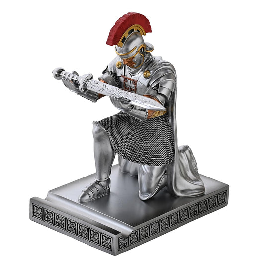 Roman Praetorian Prefect Warrior Knight Pen Holder Desk Ornament Silver