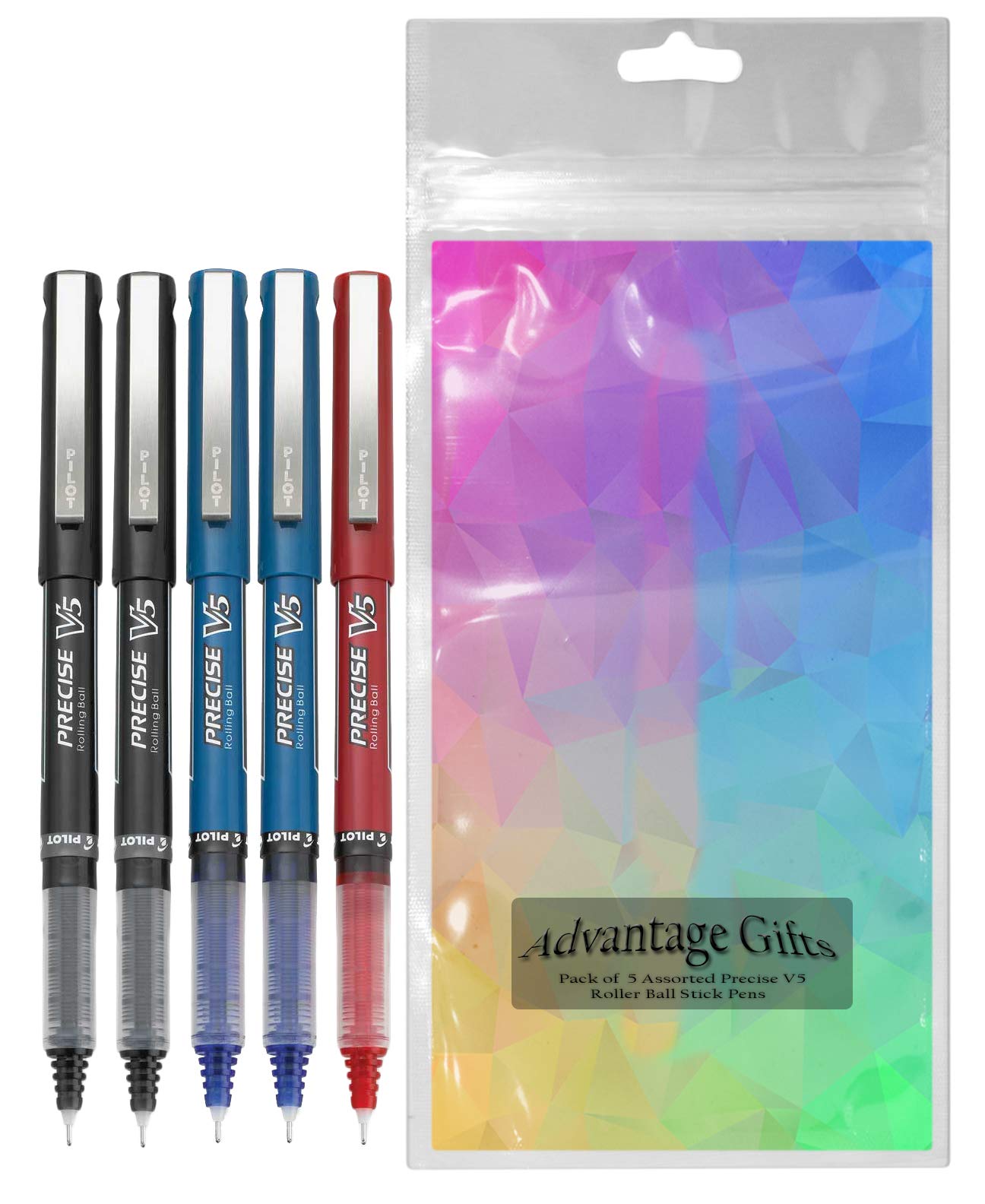 Advantage Gifts Precise V5 Stick Rolling Ball Pens, Extra Fine Point (.5mm), Assorted Colors