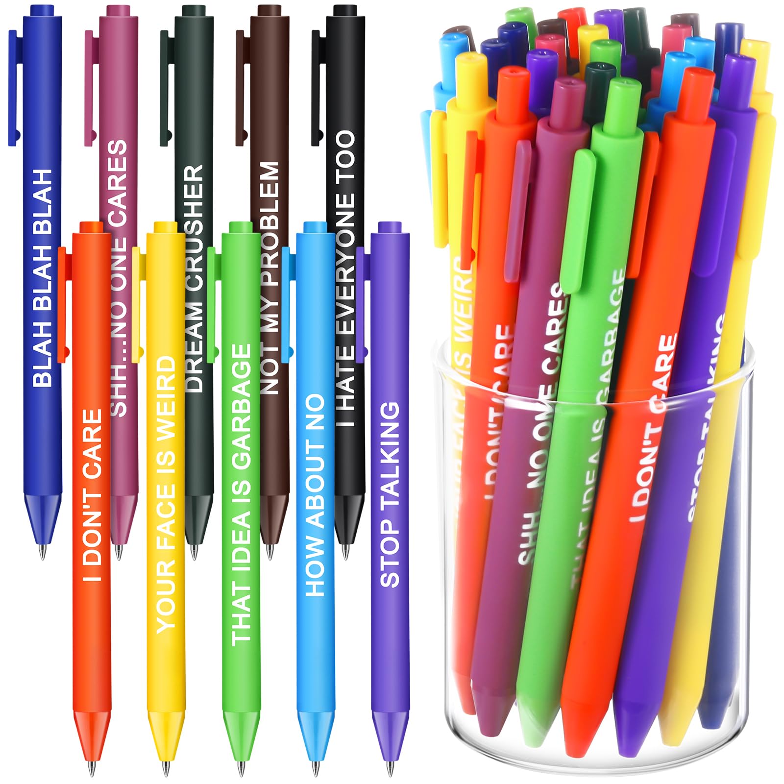 Crtiin 50 Pcs Inspirational Pens Bulk Light Color, Stop Anxiety