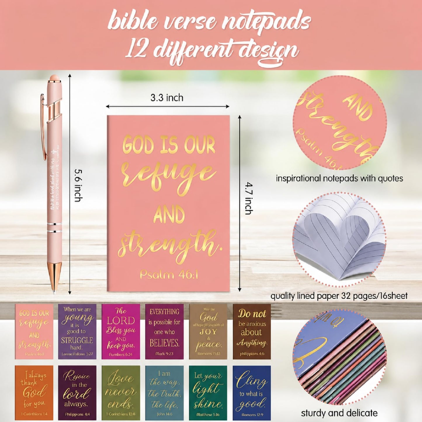 Estune144 Pcs Bible Gifts Set Bulk,Christian Notebook Pen Keychain,Religion