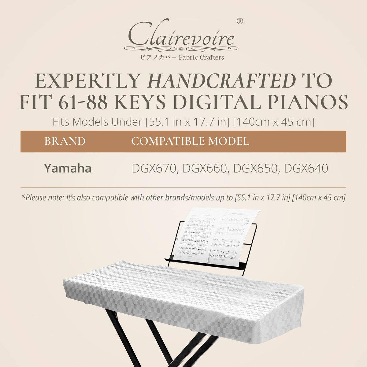 Clairevoire Waterproof Keyboard Piano Cover Cloth for Yamaha DGX670, DGX660, DGX650, Keyboard