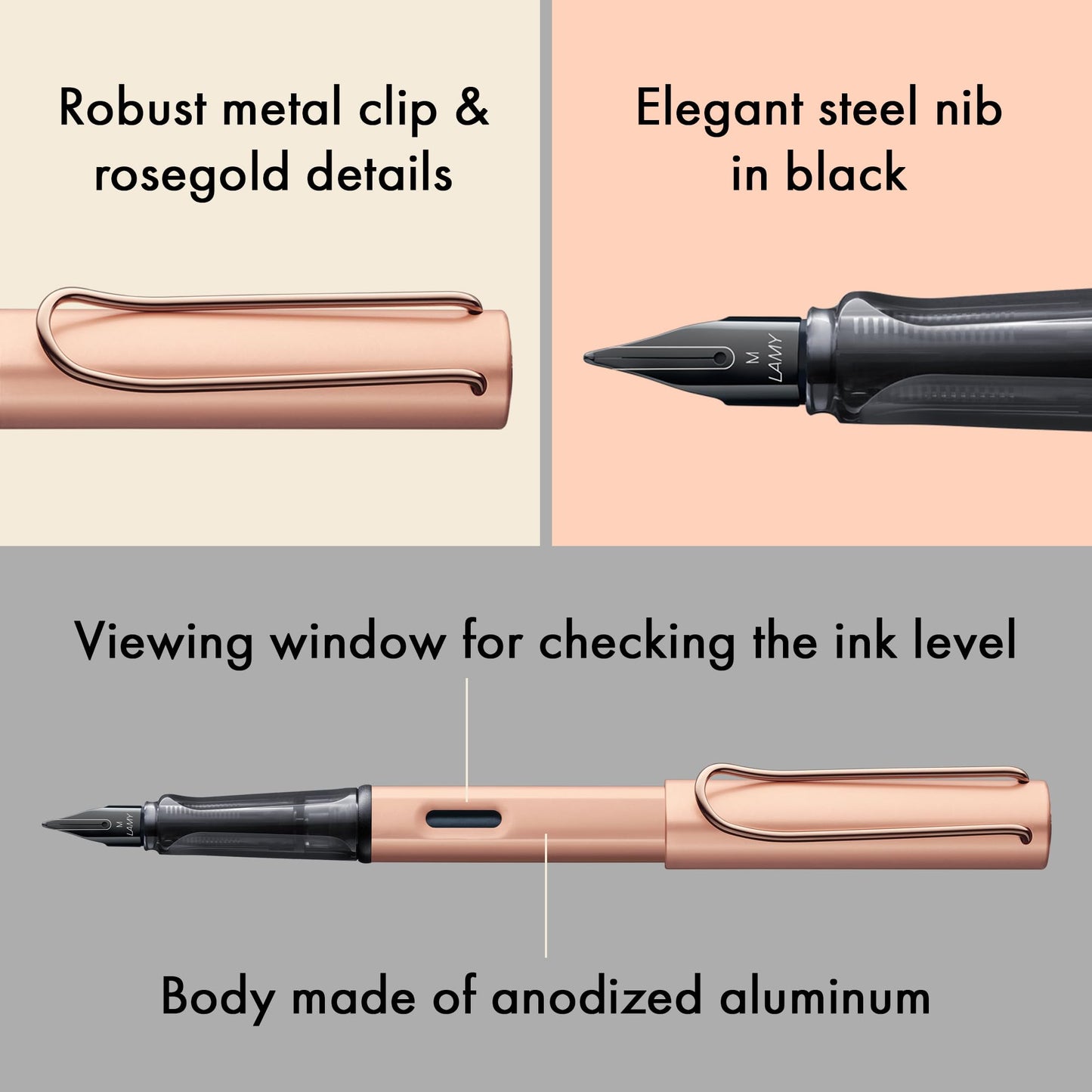 LAMY Lx rosegold fountain pen - PVD-coated nib & ergonomic grip - steel nib in size EF