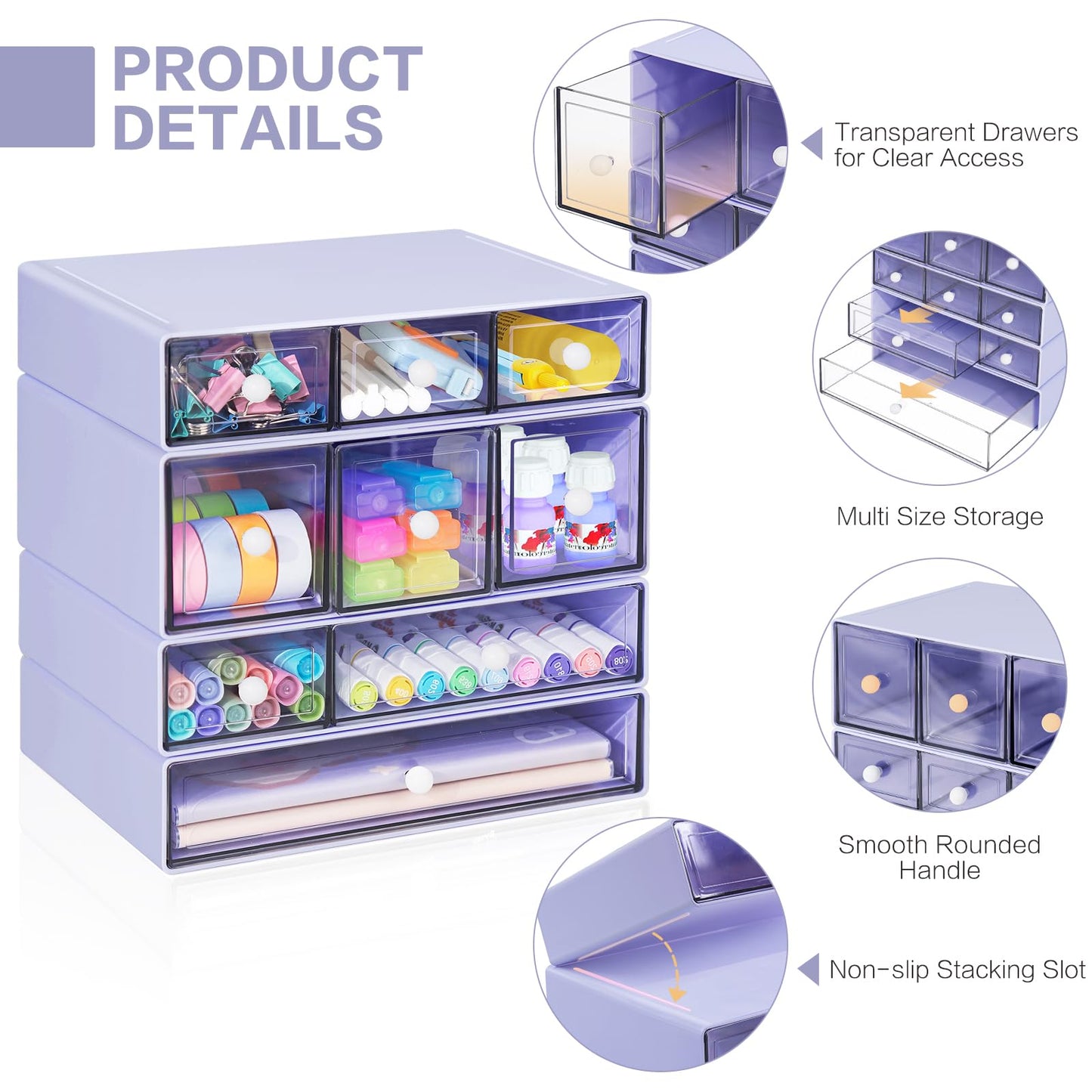 FODIENS Desk Storage Organizer with 9 Drawers, 4 Tiers Stackable Desktop Craft Storage Drawers