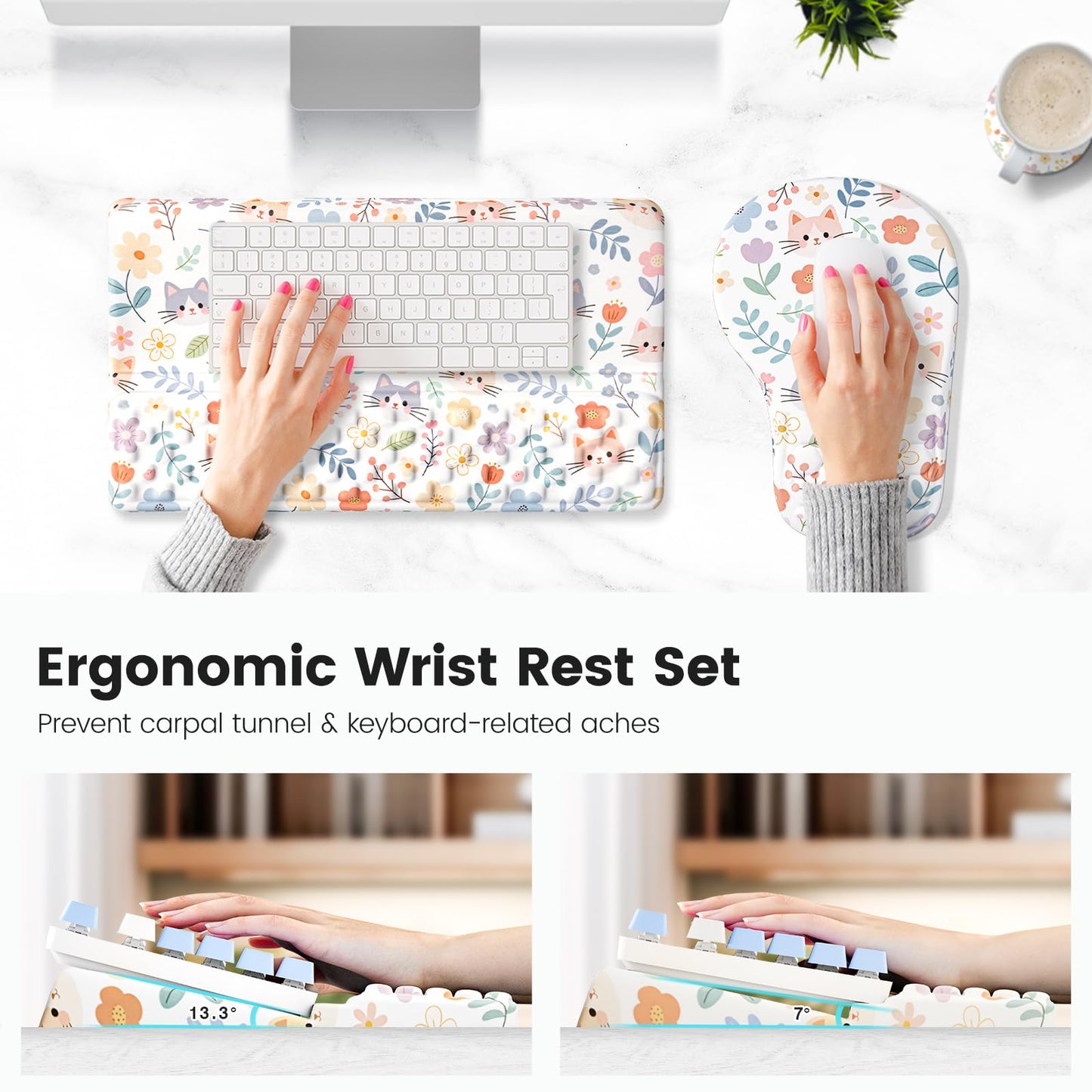 Ospelelf Keyboard Wrist Rest and Mouse Pad Set, Ergonomic Memory Foam Wrist Support, Aesthetic Desk