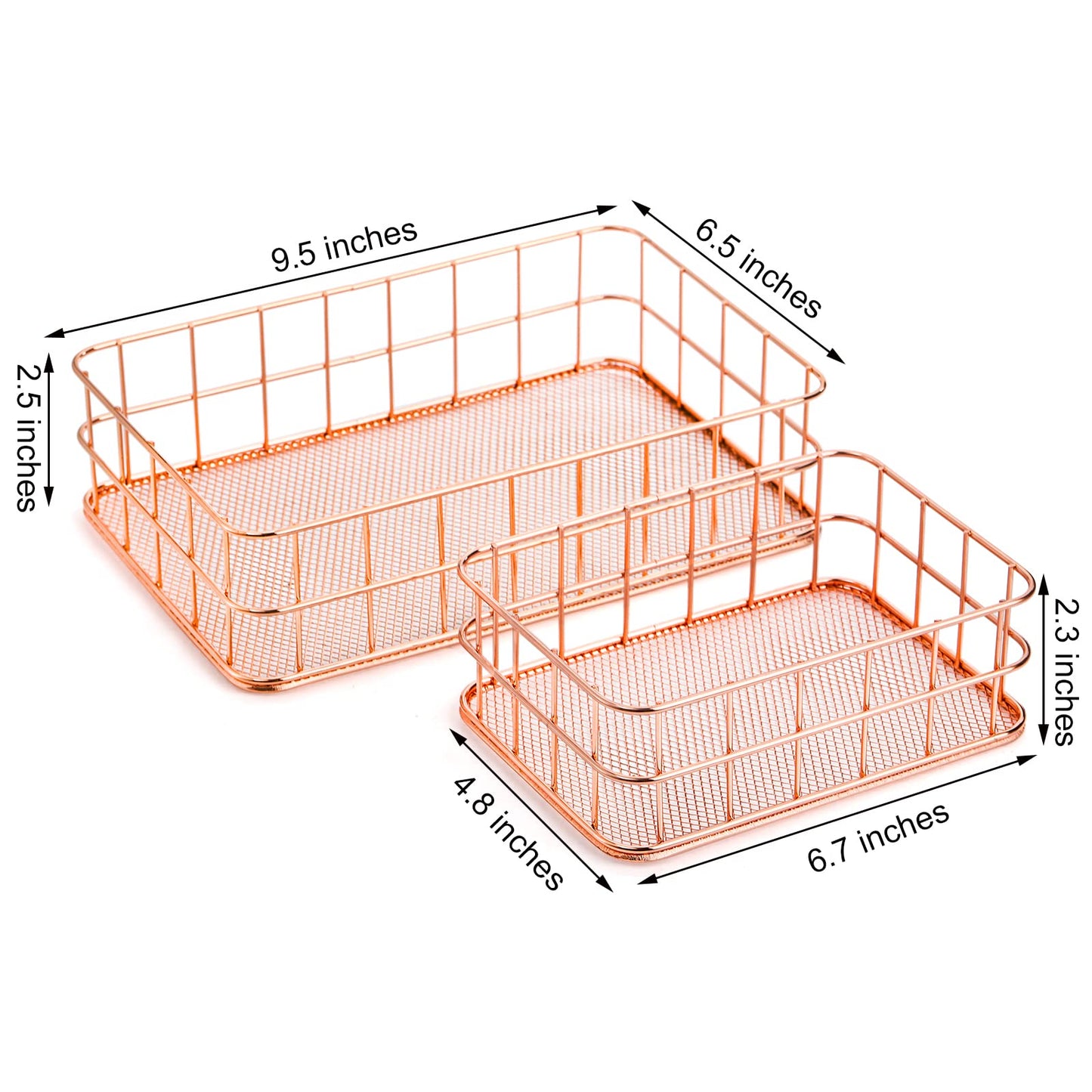 Hacaroa 4 Pack Rose Gold Wire Mesh Basket, Metal Desk Drawer Organizer Desktop Holder Tray for