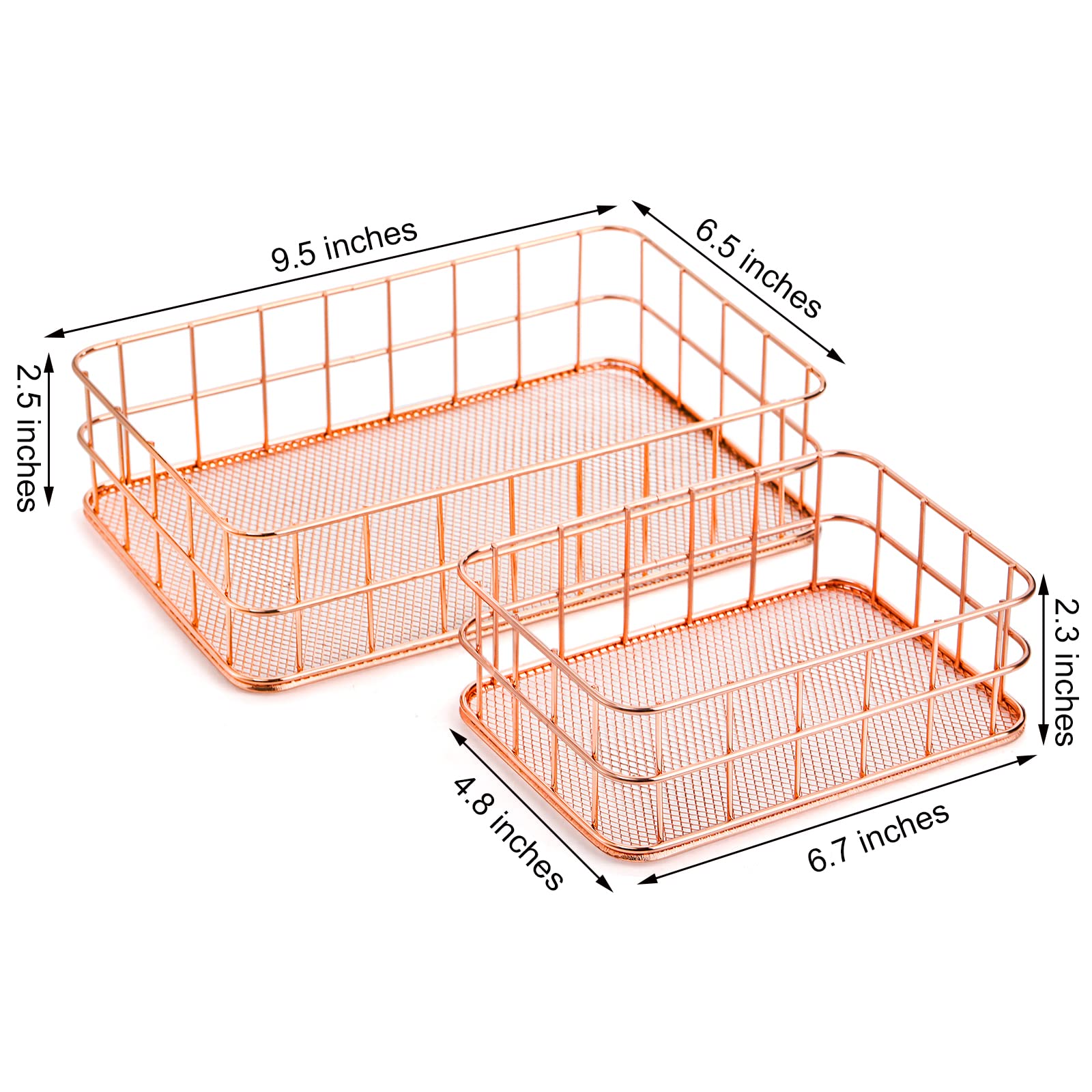 Hacaroa 4 Pack Rose Gold Wire Mesh Basket, Metal Desk Drawer Organizer Desktop Holder Tray for