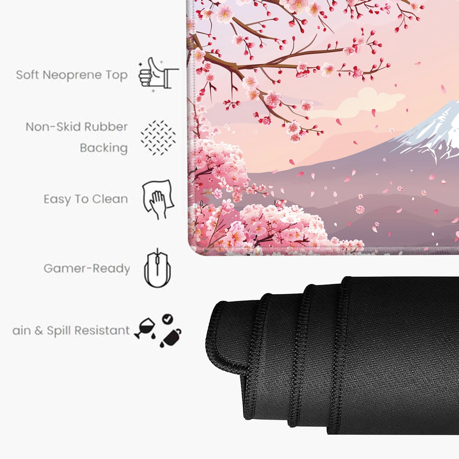 Cherry Blossom Mouse Pad and Keyboard Wrist Rest Japanese Pink Desk Mat Set Gaming Mousepad with
