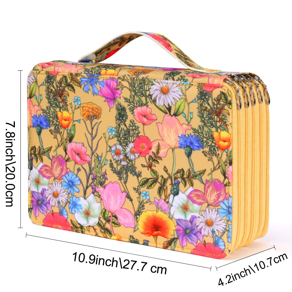 Vomgomfom 252 Slots Pencil Case 5-Layer PU Leather, Handle, Yellow Rose