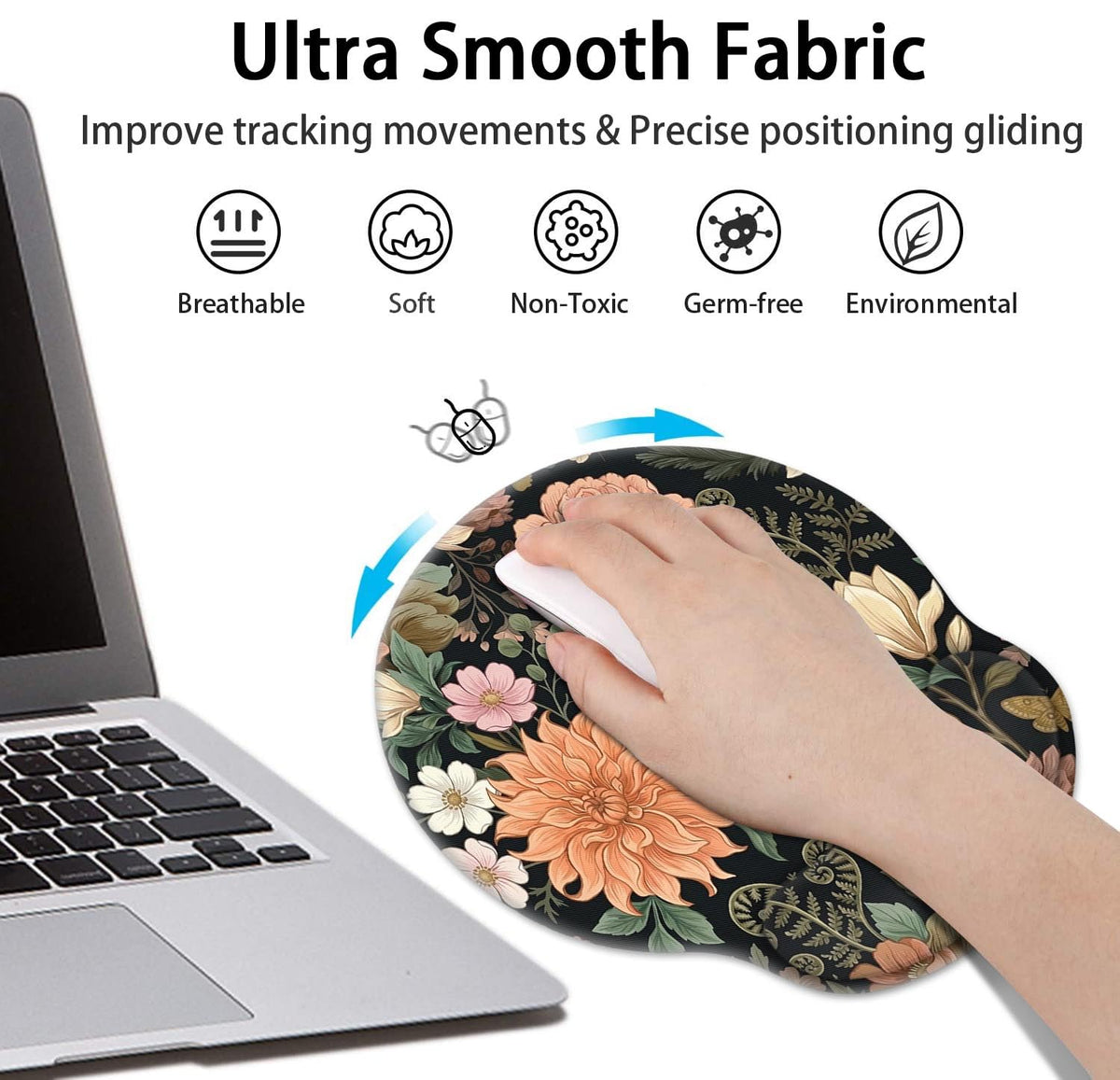 Britimes Ergonomic Mouse Pad Set with Wrist Rest, Floral Flower