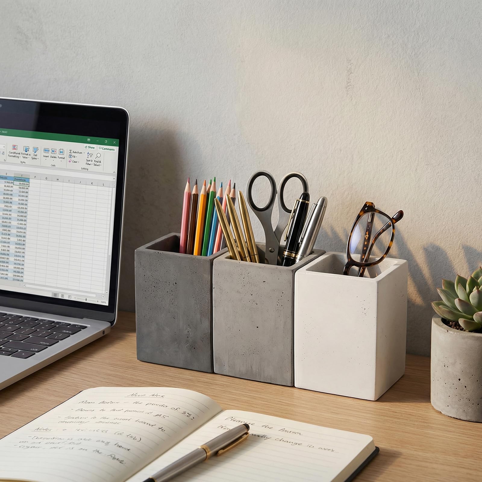MyGift Pen Holder Pencil Holder For Desk,Pen Cup Holder For Desk,Concrete Desktop Pencil Cup,Modern