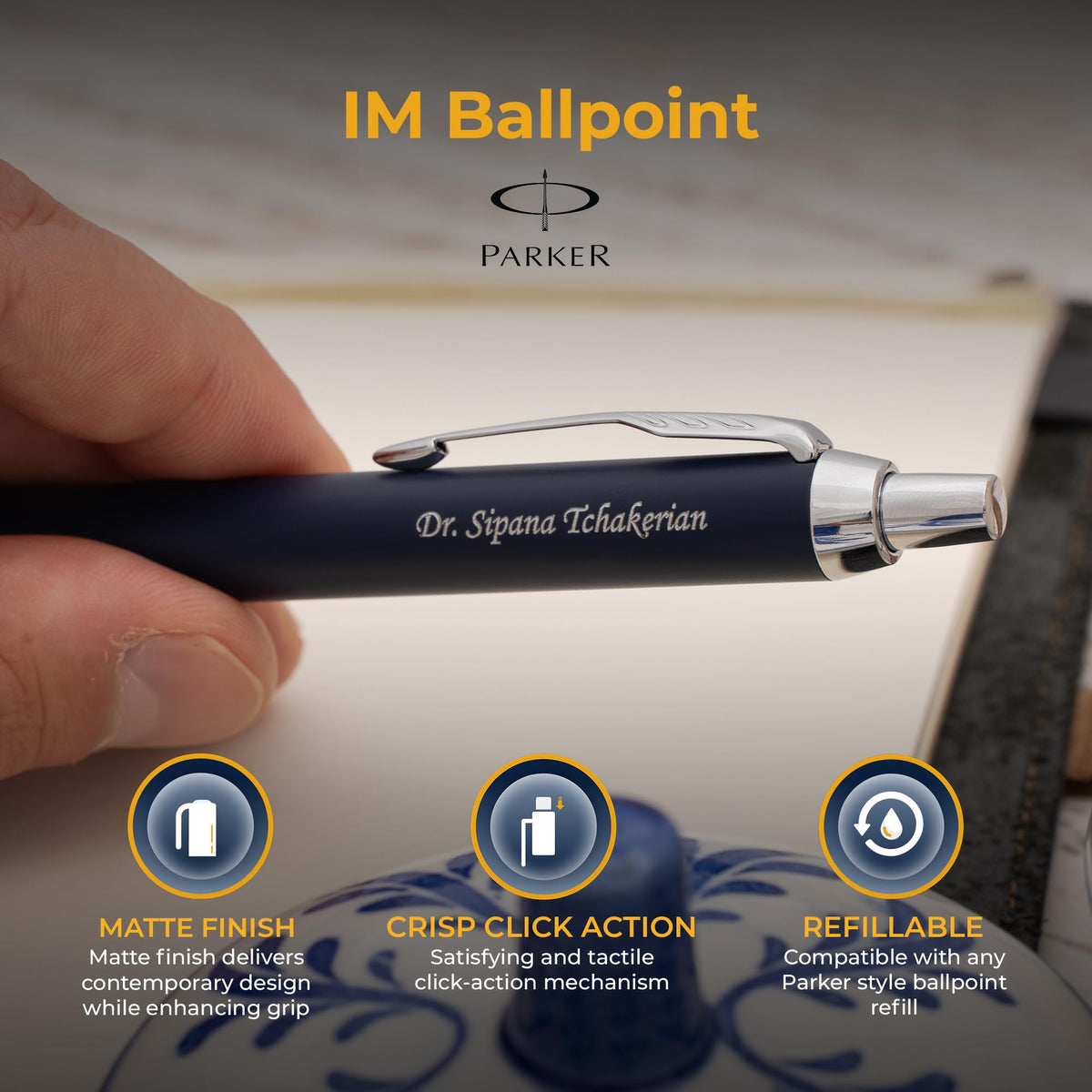 Parker IM Personalized Ballpoint Pen in Matte Blue with Chrome Trim