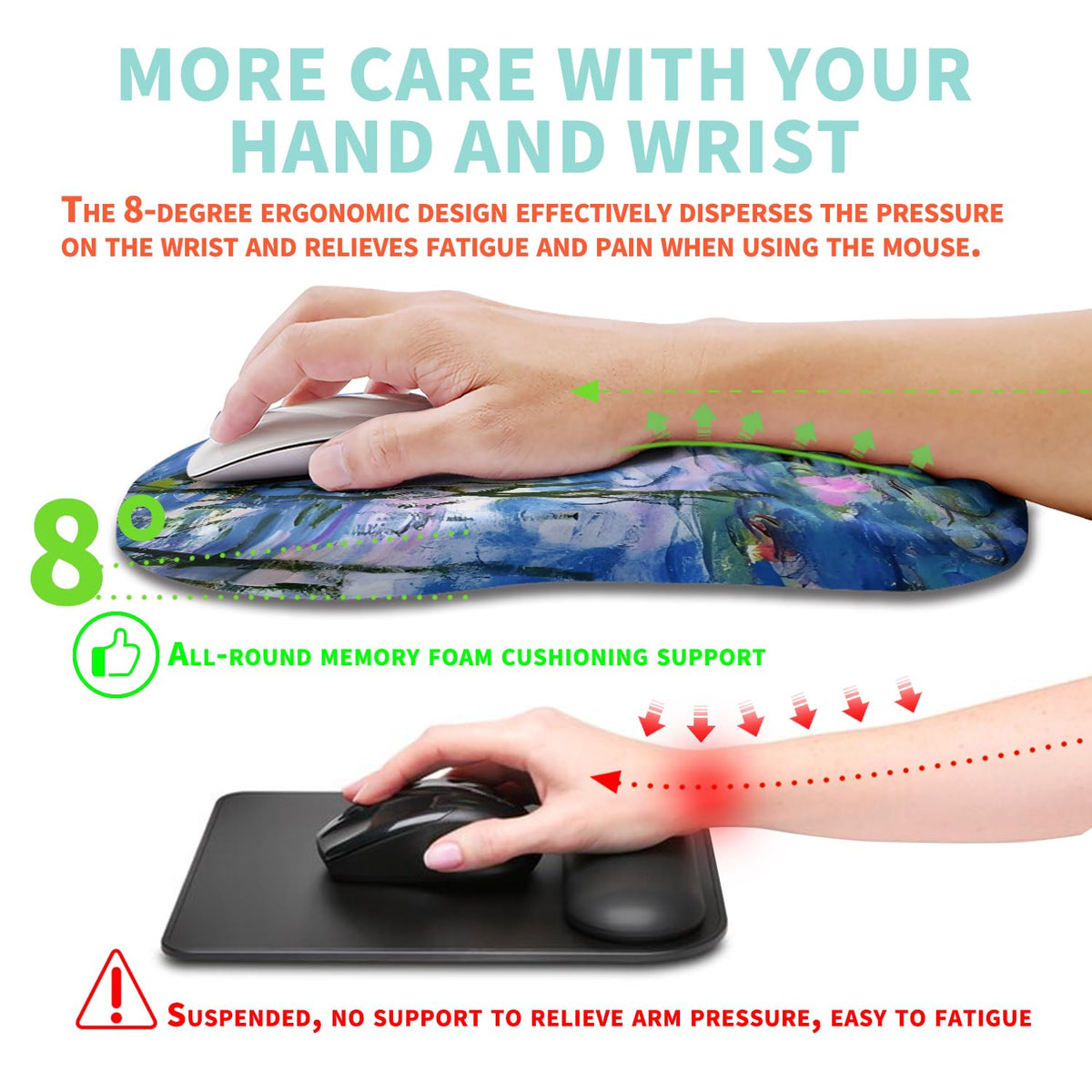 Kuosgm Ergonomic Mouse Pad Wrist Support with Memory Foam Massage Bulge, Carpal Tunnel Pain Relief