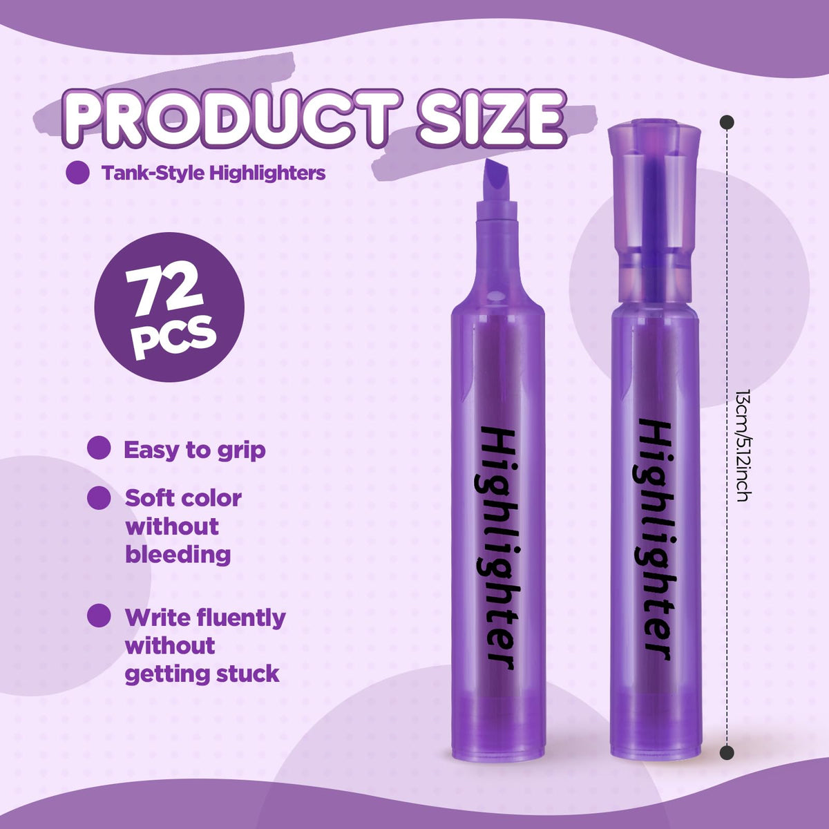 Qilery 72 Pack Tank Highlighters Bulk, Chisel Tip Markers,Purple