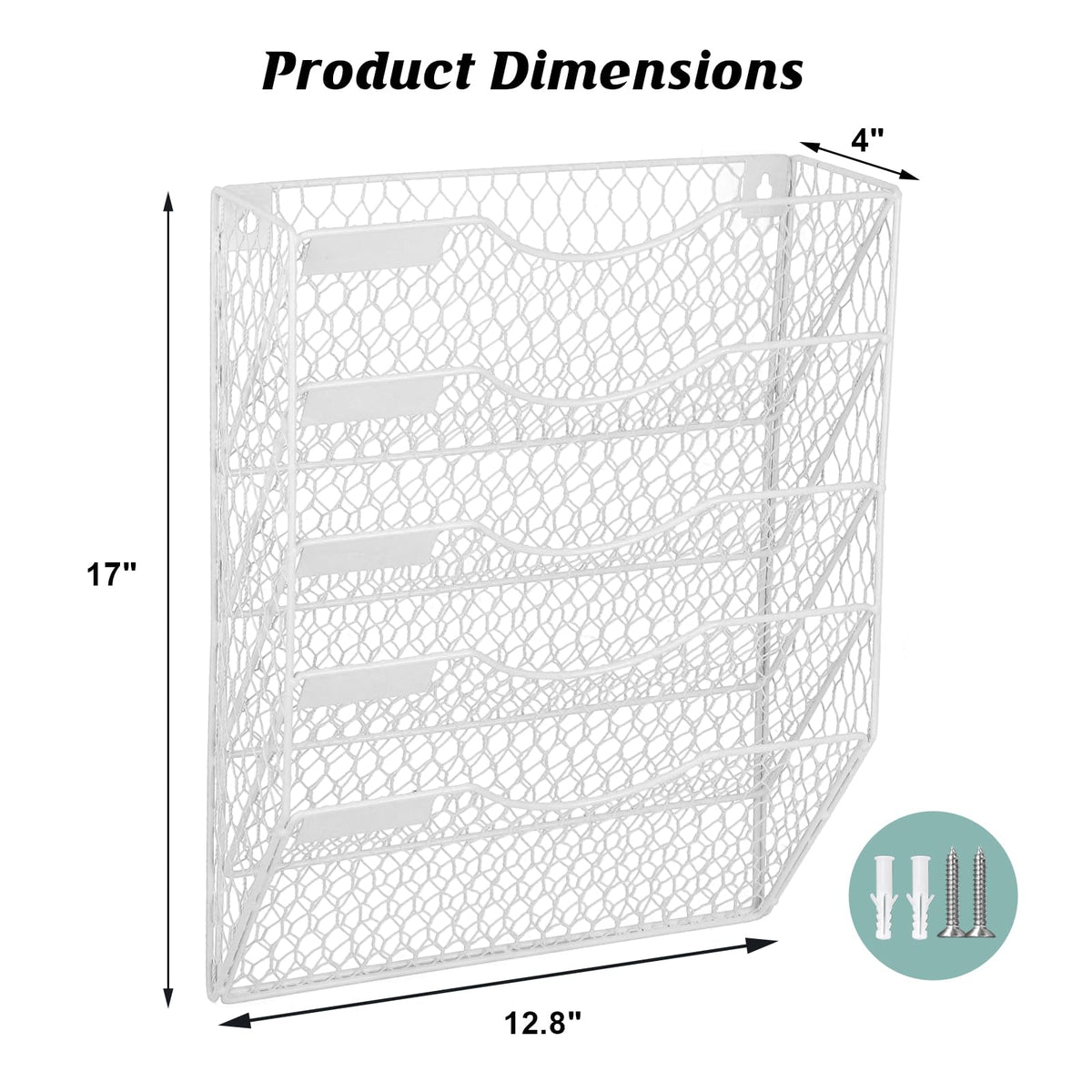 EASEPRES Mail Organizer Wall Mount Hanging File Holder Storage, Metal Chicken Wire Magazine Rack 5