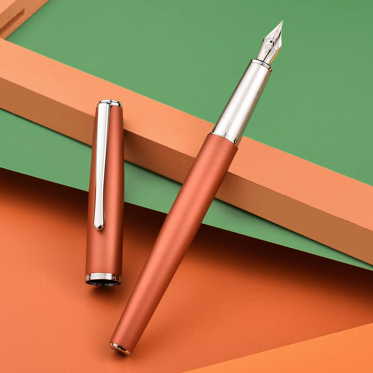 Hongdian 920 Orange Metal Fountain Pen, Iridium Extra Fine Nib Classic Pen, Includes Refillable
